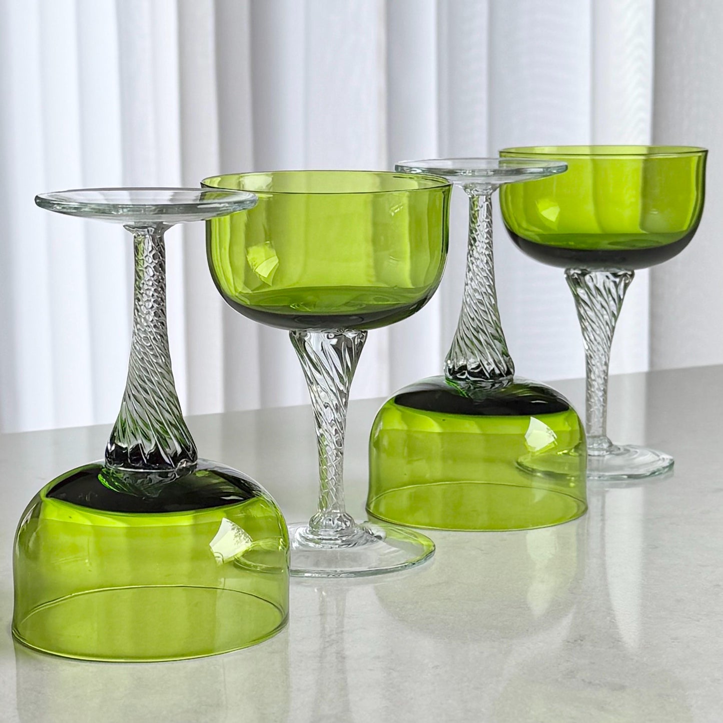 Vintage Libbey Saturn Green Twisted Stem Glasses - Set of 4