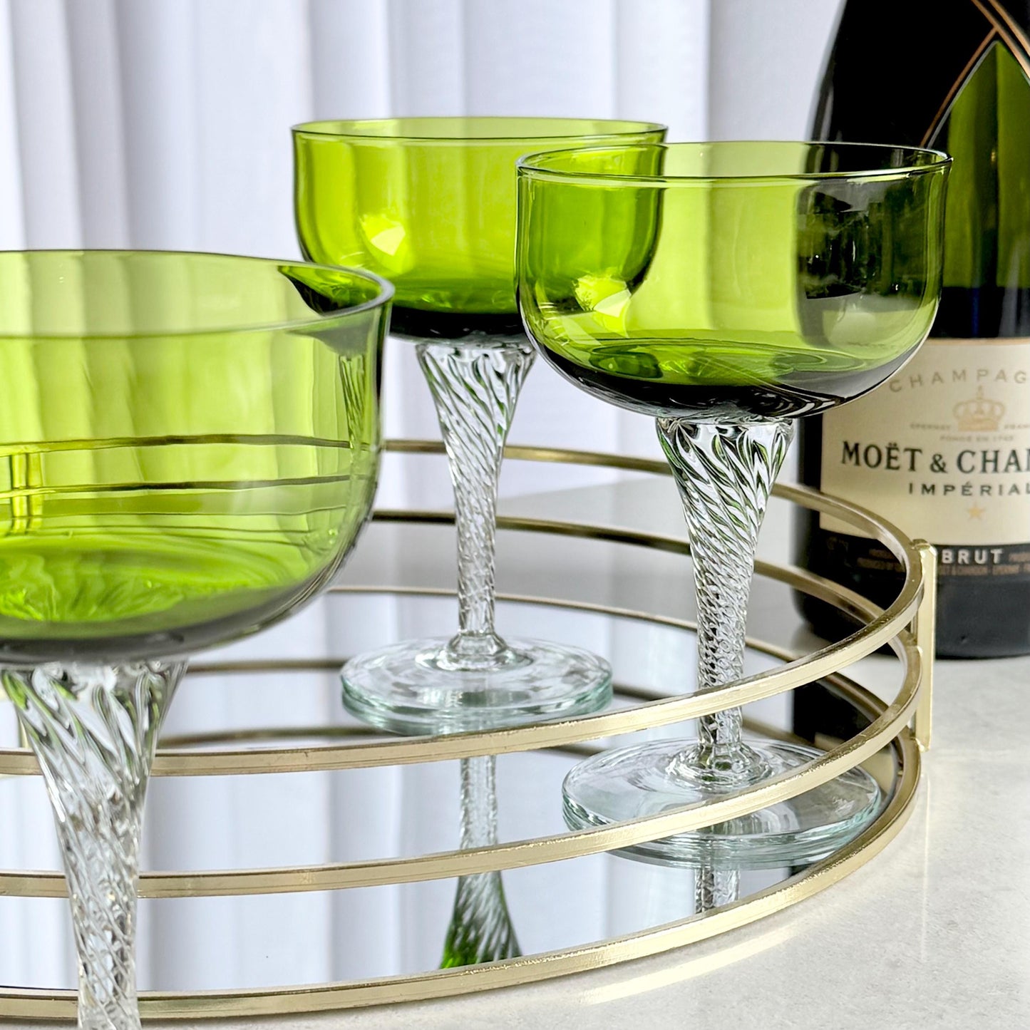 Vintage Libbey Saturn Green Twisted Stem Glasses - Set of 4