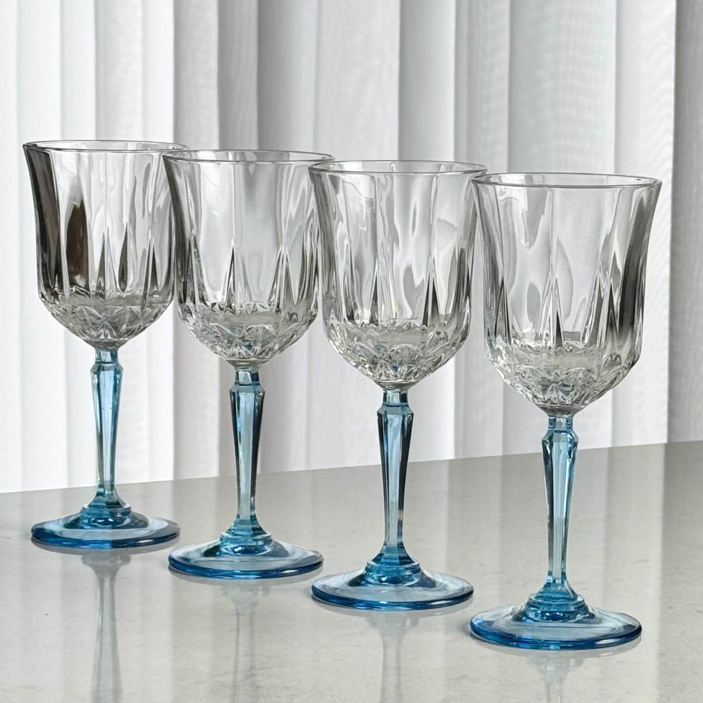 Vintage Auteuil Lilas Azure Blue Stem glasses by Cristal D’Arques - Durand - Set of 4