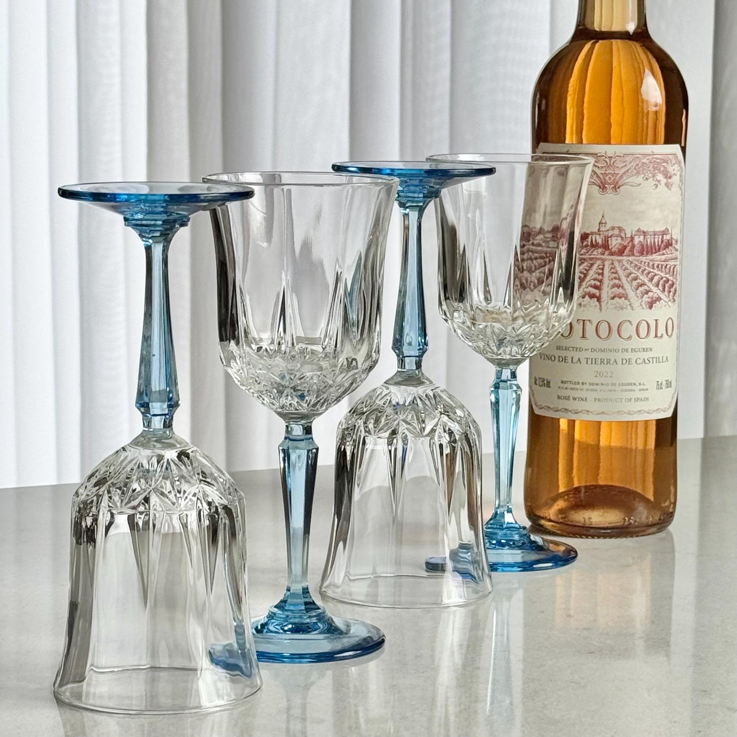 Vintage Auteuil Lilas Azure Blue Stem glasses by Cristal D’Arques - Durand - Set of 4