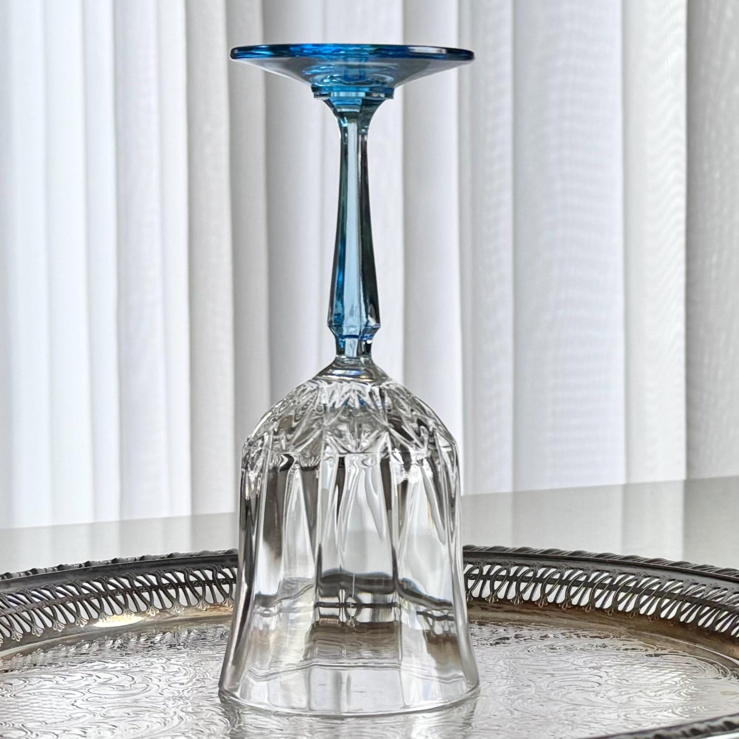 Vintage Auteuil Lilas Azure Blue Stem glasses by Cristal D’Arques - Durand - Set of 4