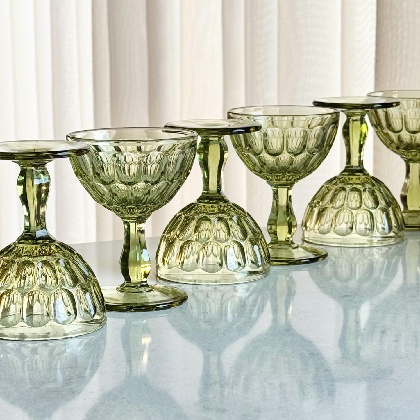 Vintage Fenton Colonial Green Thumbprint Glasses (circa 1963 - 1980) - Set of 11