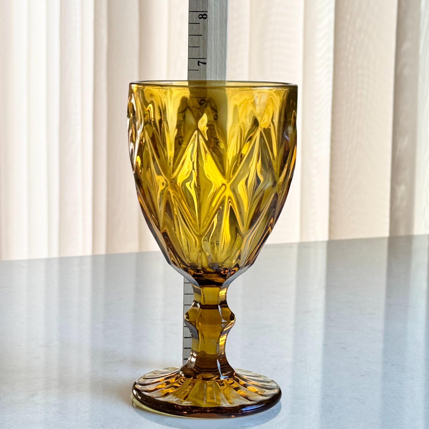 Vintage Amber Diamond Pattern Glasses - Set of 6