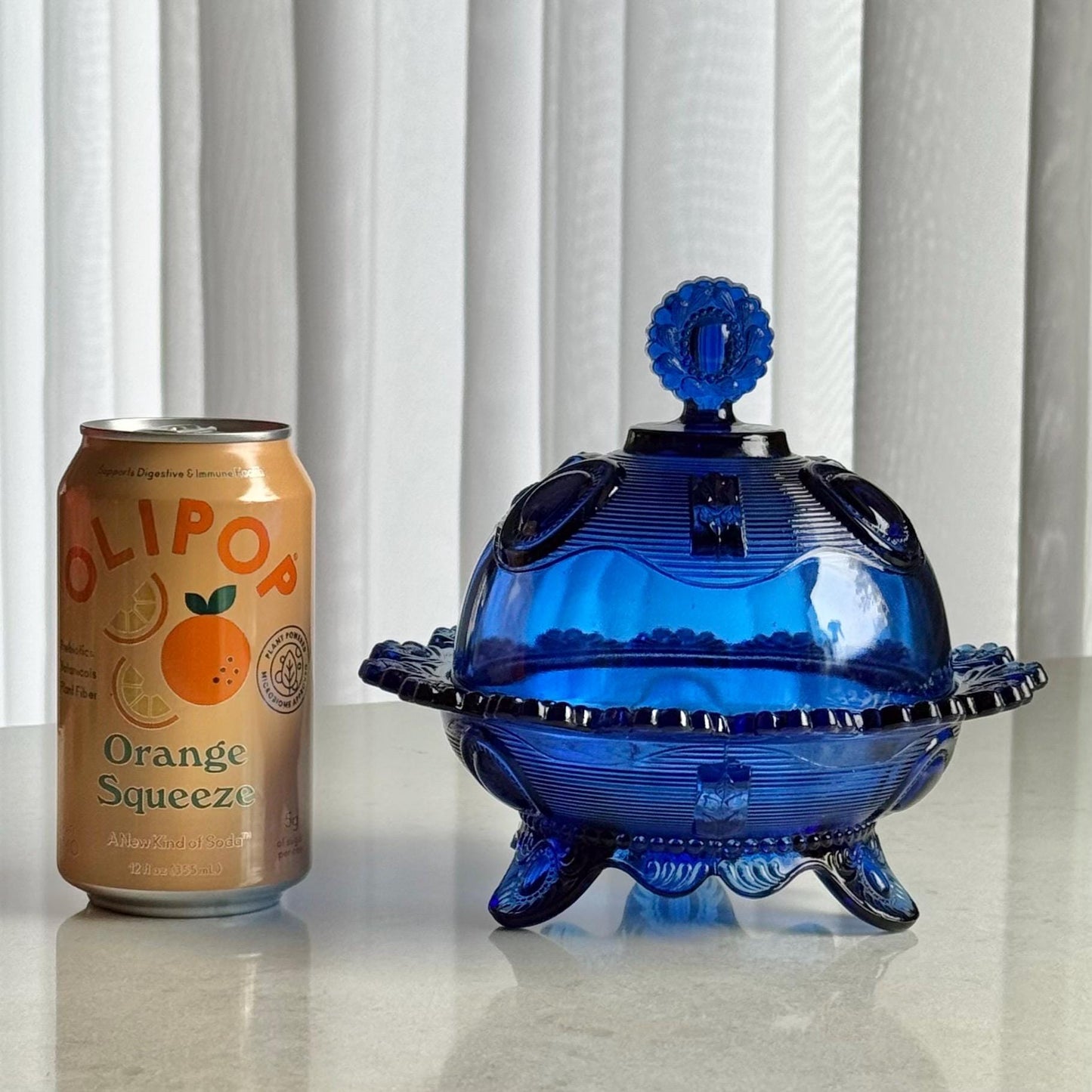 Vintage Imperial Glass Cobalt Blue Tri-Foot Lidded Dish