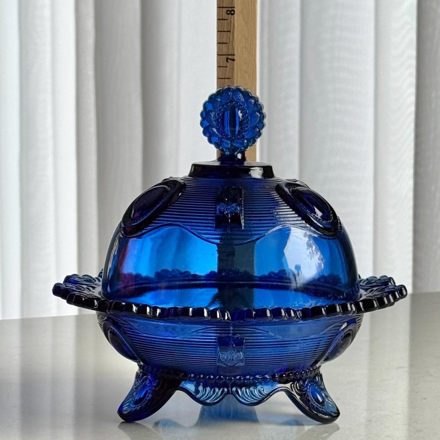 Vintage Imperial Glass Cobalt Blue Tri-Foot Lidded Dish