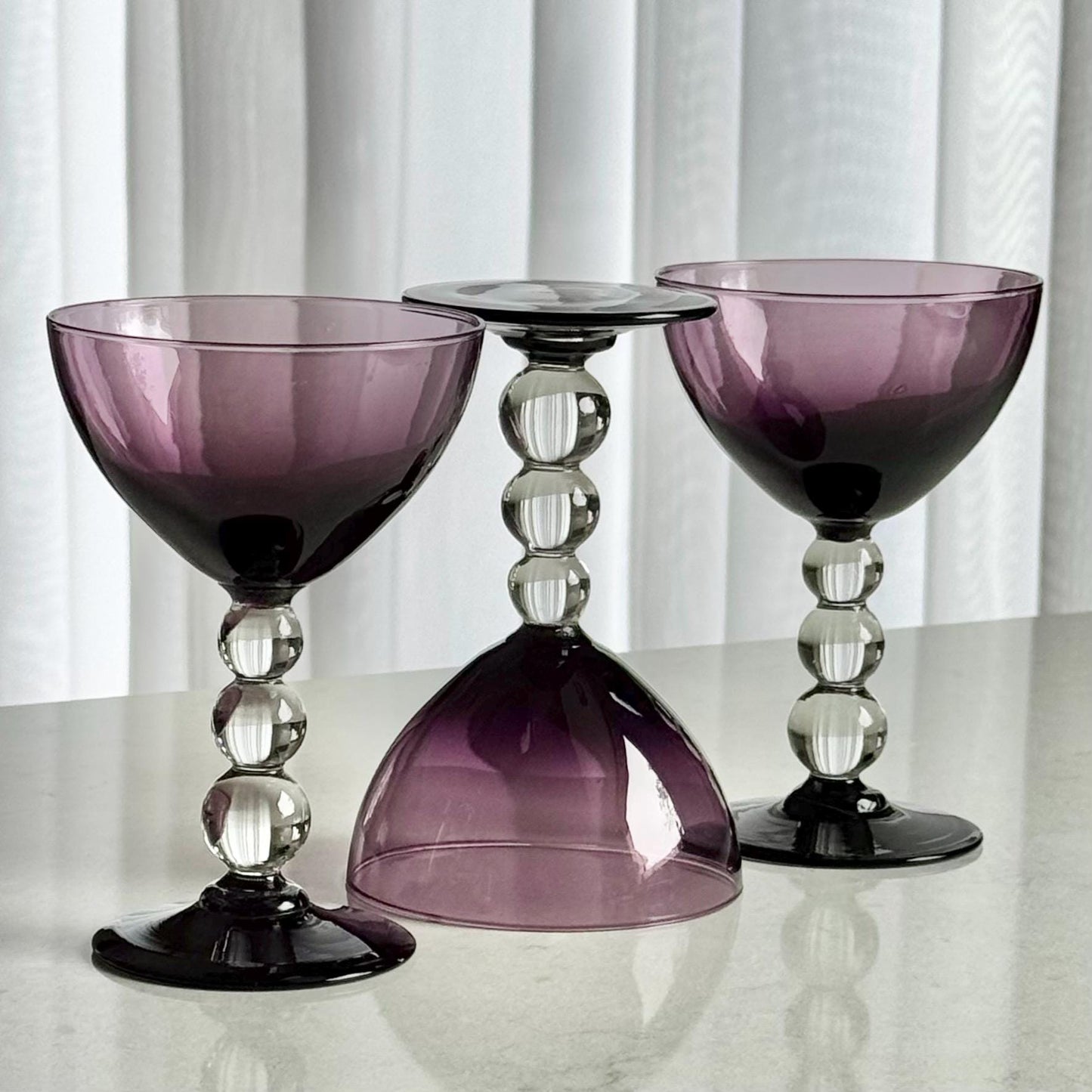 Vintage Bryce Aristocrat Amethyst Purple Bubble Stem Glasses - Set of 3