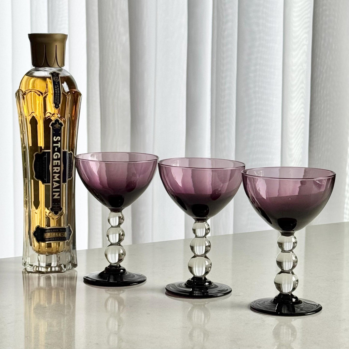 Vintage Bryce Aristocrat Amethyst Purple Bubble Stem Glasses - Set of 3