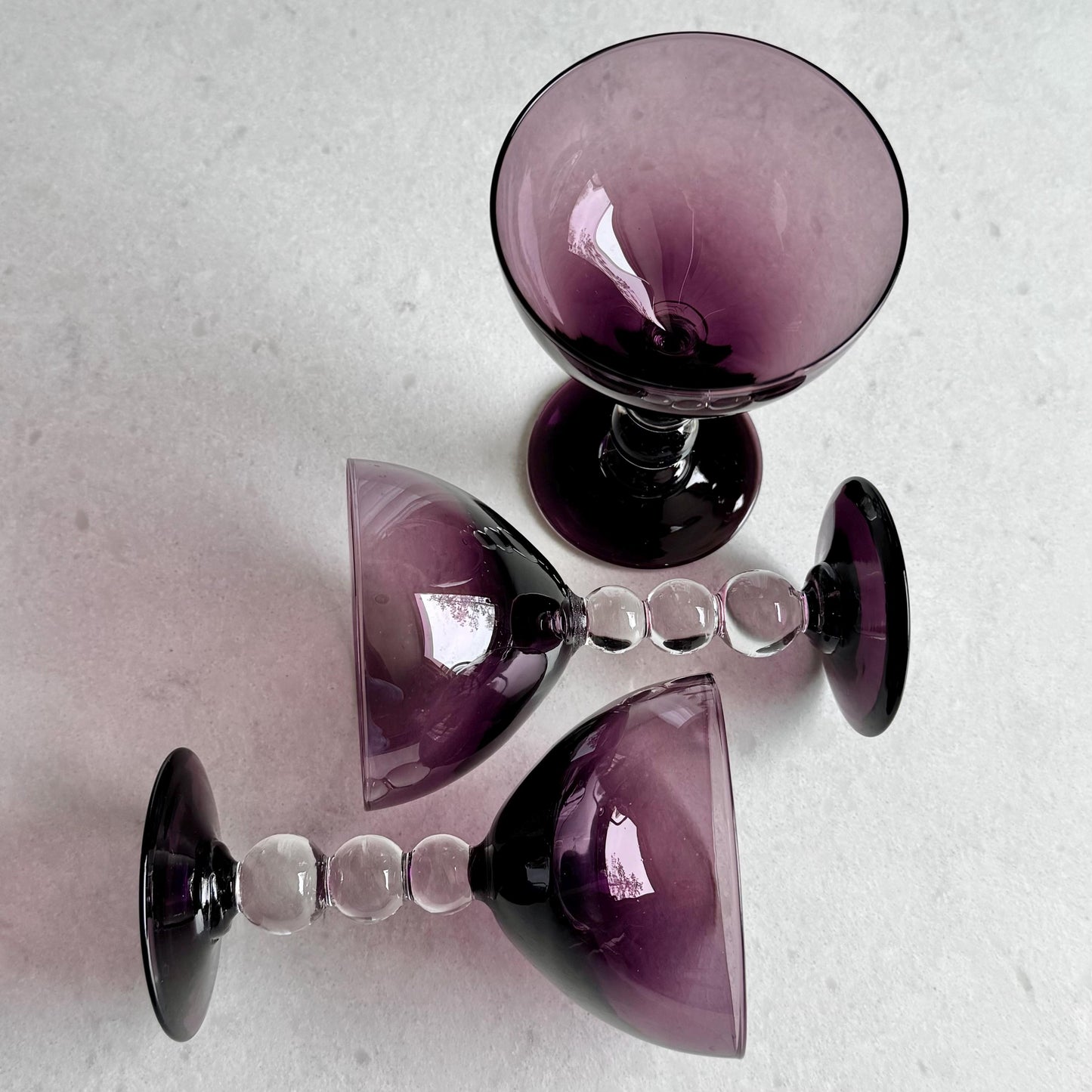 Vintage Bryce Aristocrat Amethyst Purple Bubble Stem Glasses - Set of 3