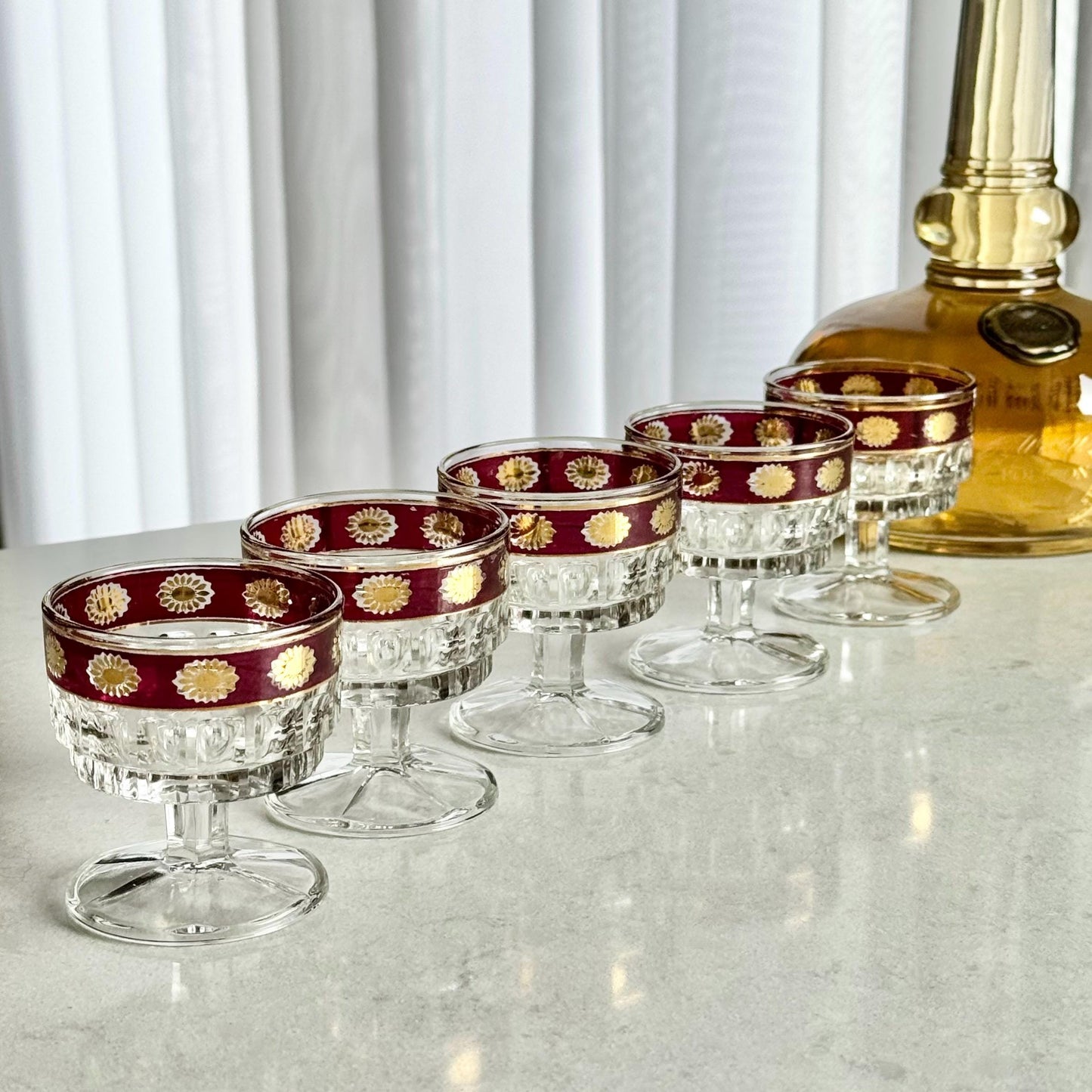 Vintage Francolini Red and Gold Rim Glasses / Dessert Cups - Set of 5