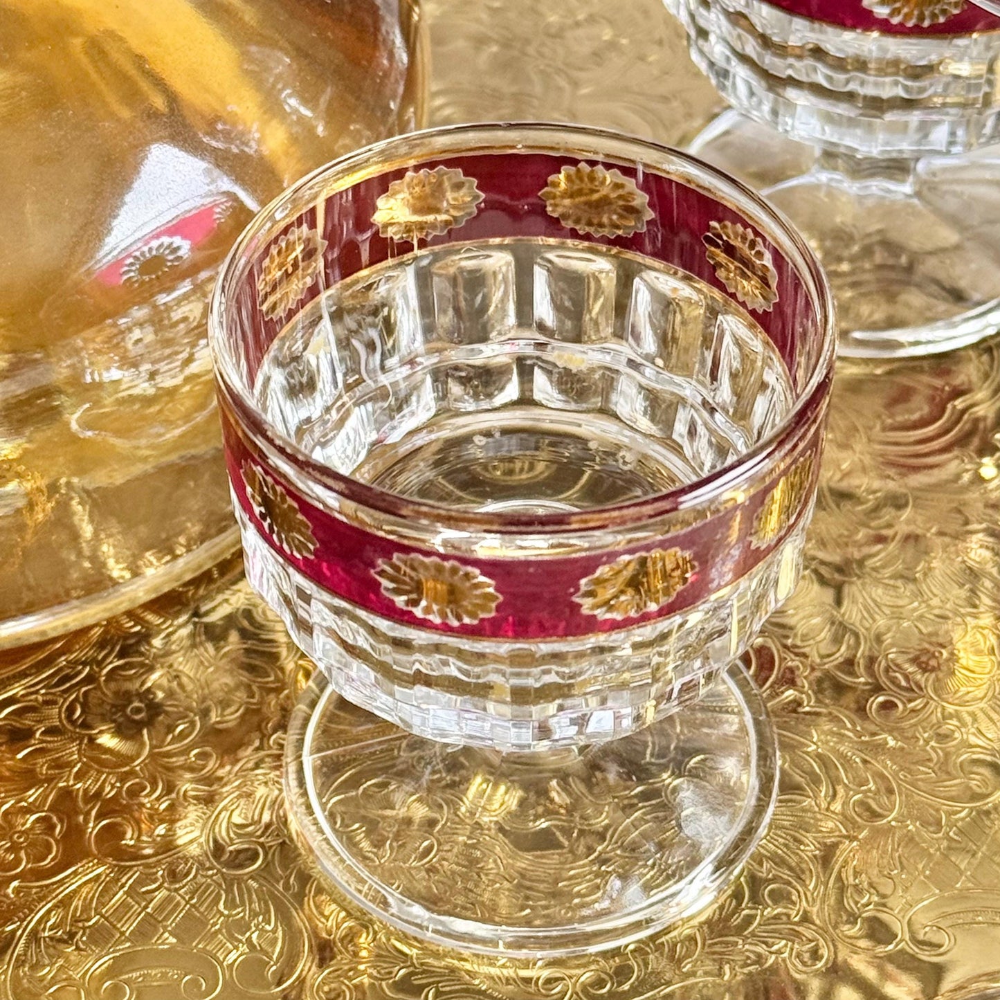 Vintage Francolini Red and Gold Rim Glasses / Dessert Cups - Set of 5