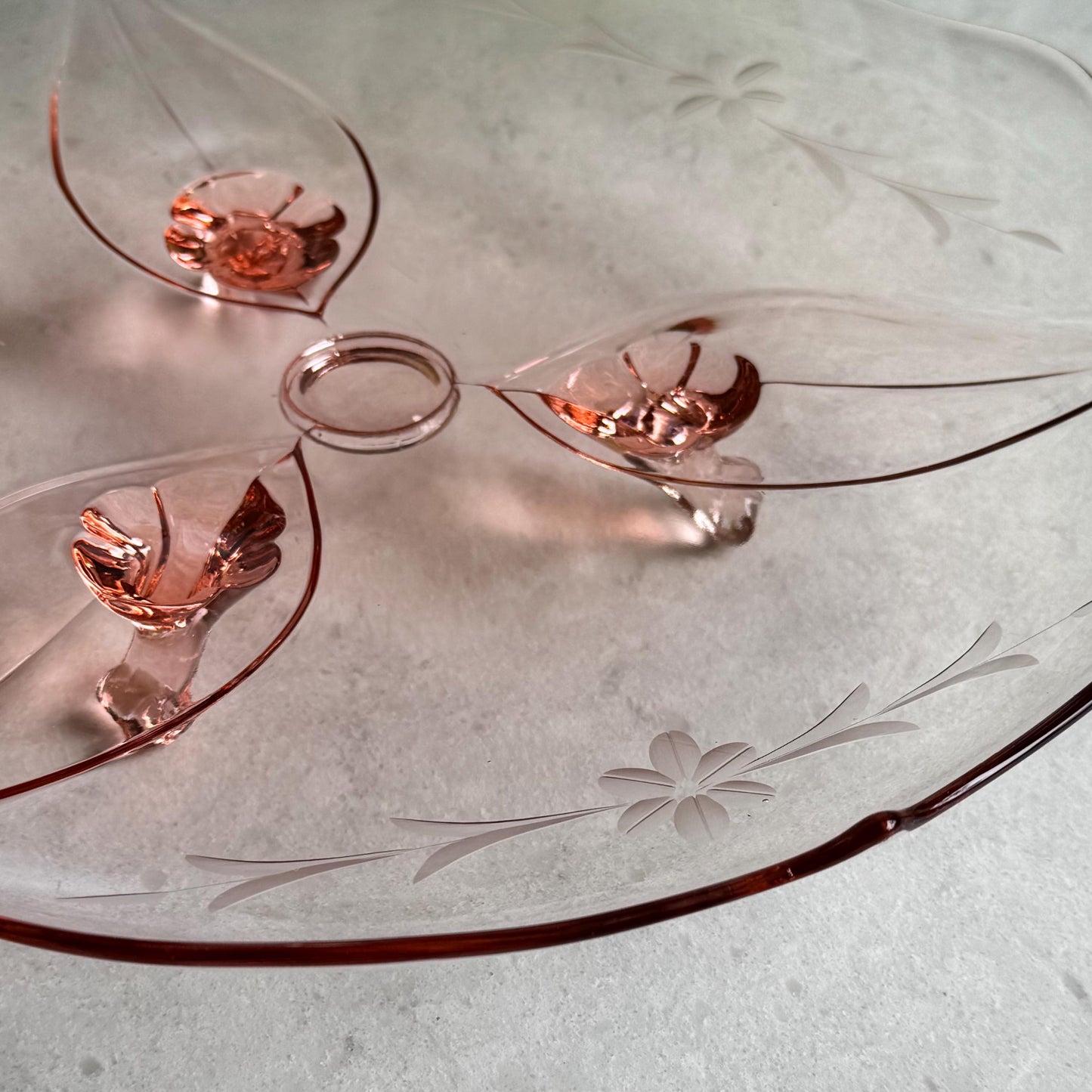 Vintage Lancaster Glass Large Etched Tri-Foot Cake Plate