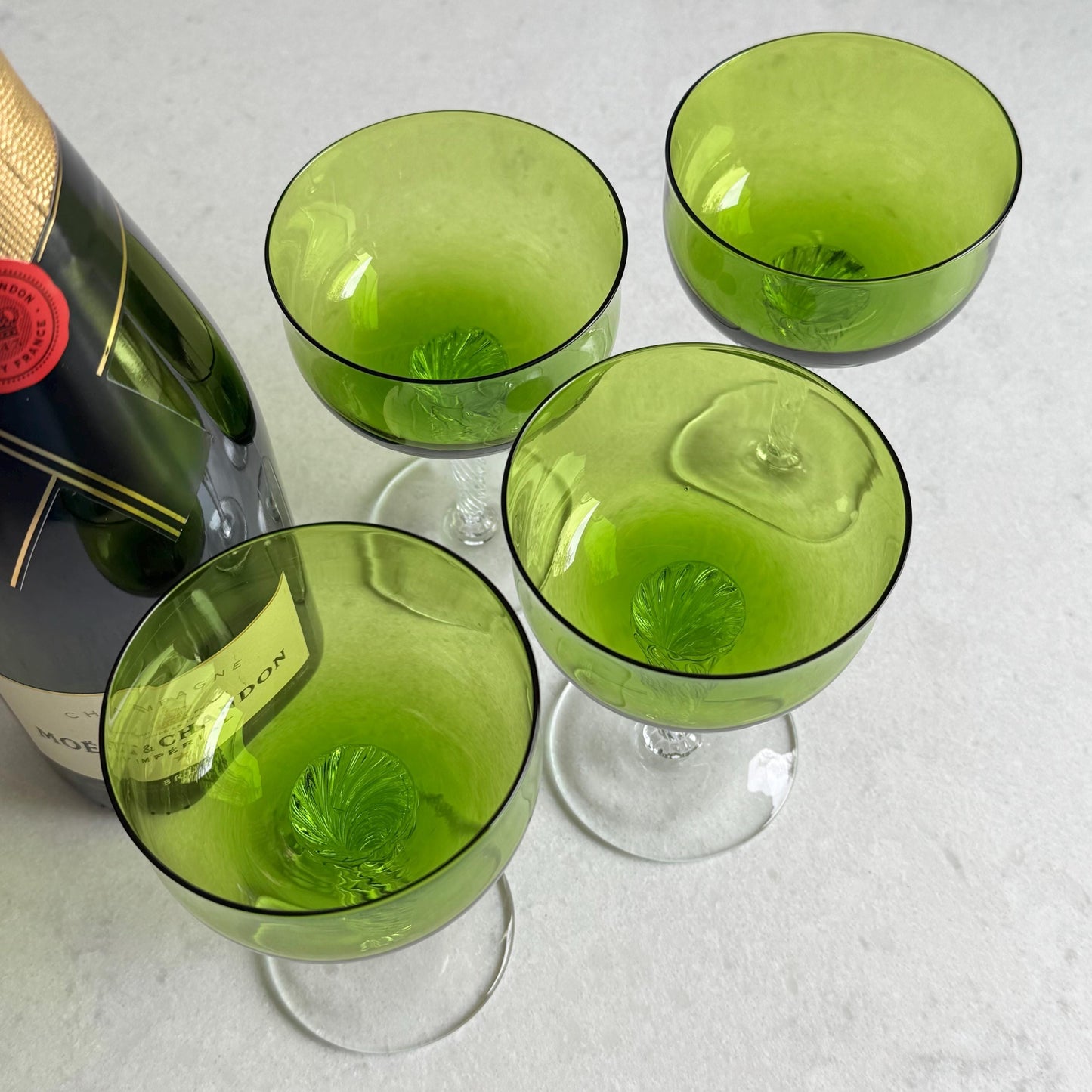 Vintage Libbey Saturn Green Twisted Stem Glasses - Set of 4