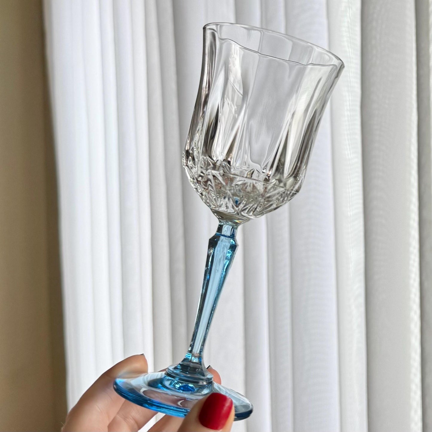 Vintage Auteuil Lilas Azure Blue Stem glasses by Cristal D’Arques - Durand - Set of 4