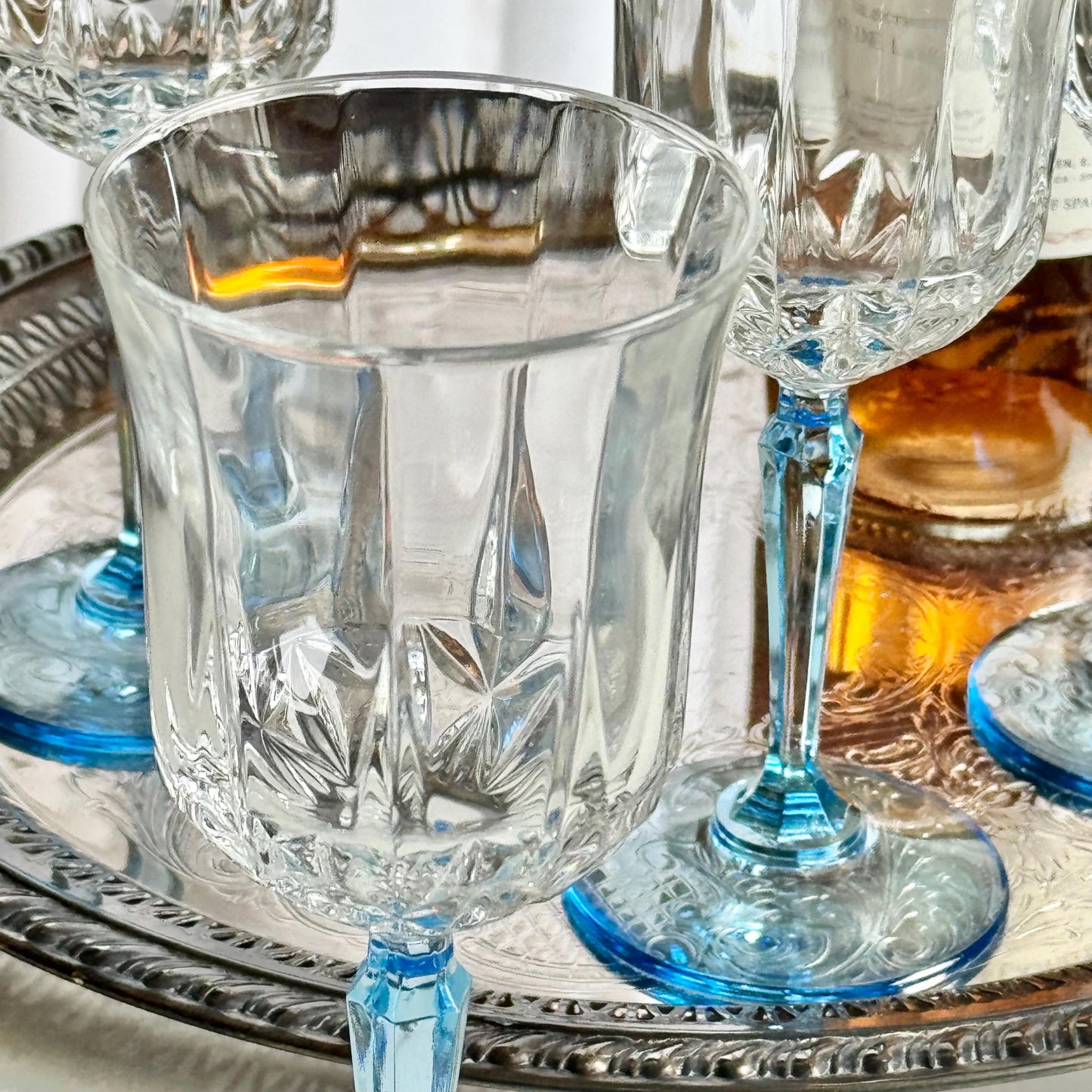 Vintage Auteuil Lilas Azure Blue Stem glasses by Cristal D’Arques - Durand - Set of 4