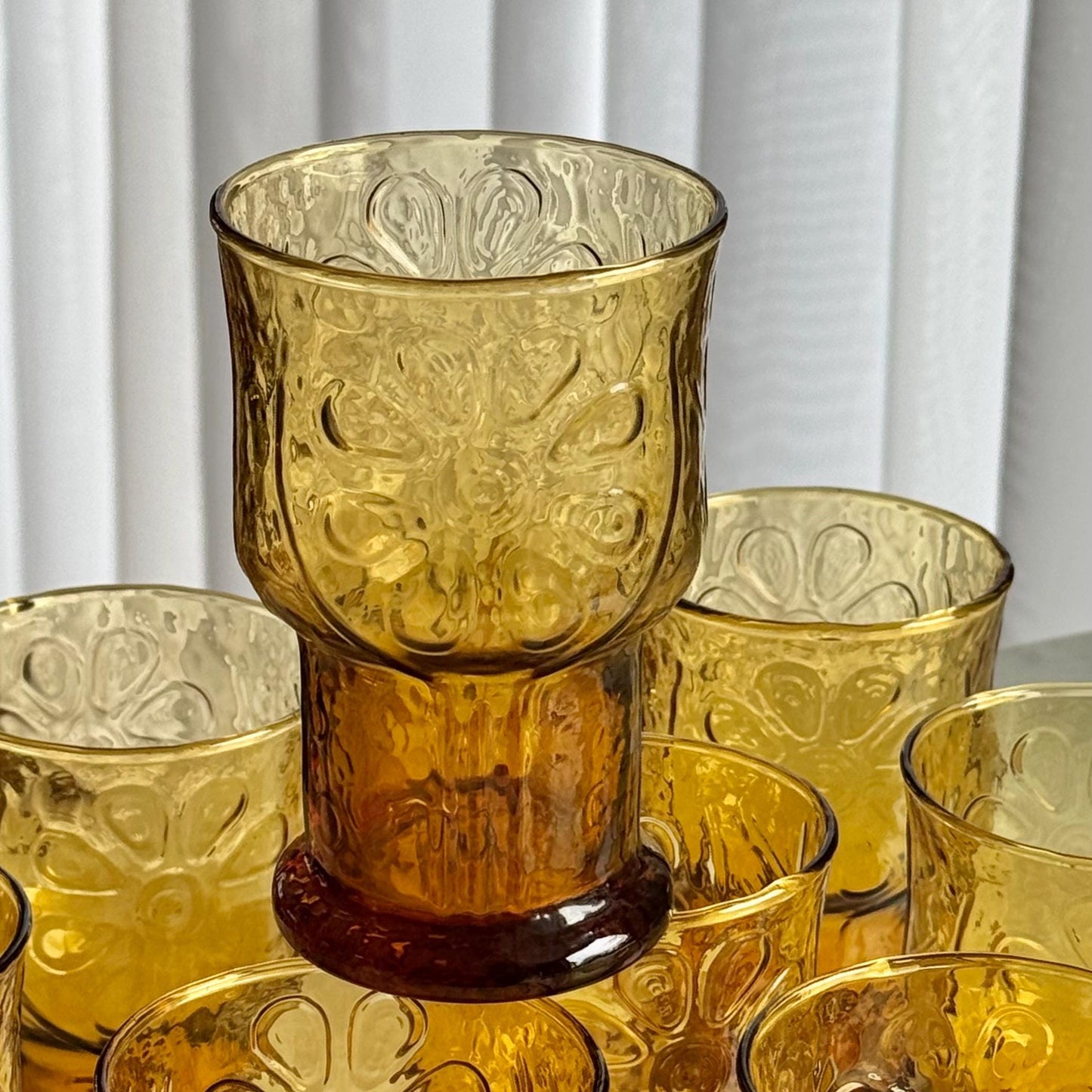 Vintage Libbey Country Garden 10 Ounce Amber Glasses - Set of 8 Tumblers