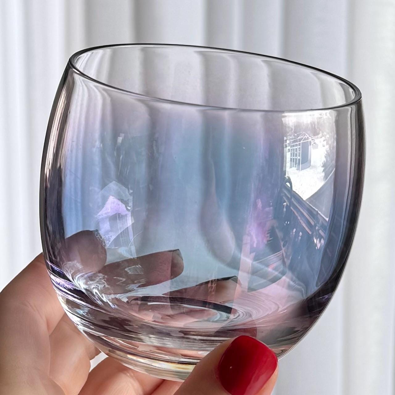 Vintage Federal Glass Gem Tone Iridescent Roly Poly Tumblers - Set of 6