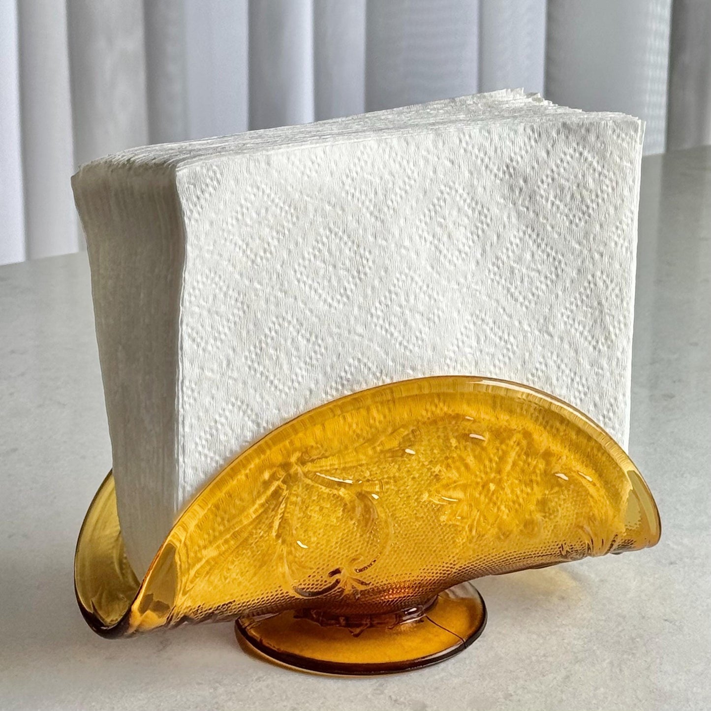 Vintage Tiara Glass Sandwich Amber Napkin Holder (circa 1971 - 1989)