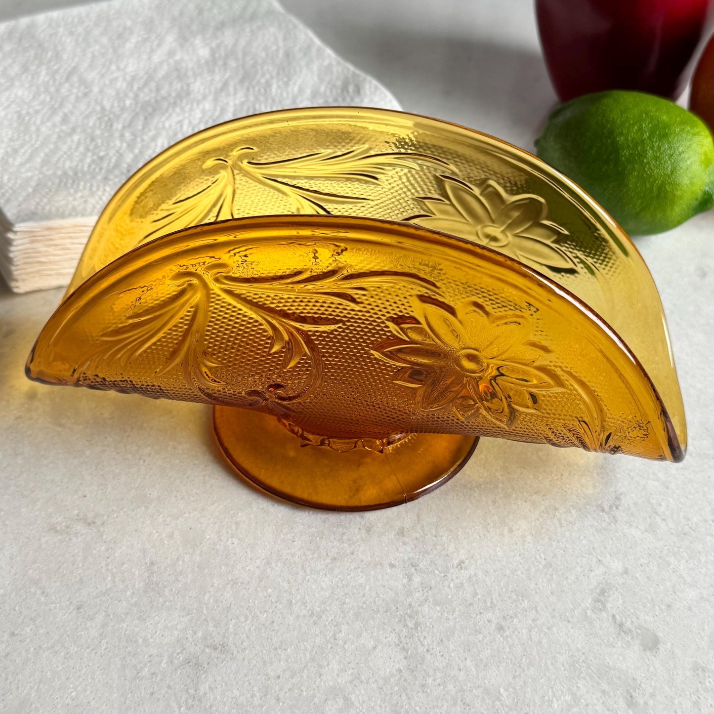 Vintage Tiara Glass Sandwich Amber Napkin Holder (circa 1971 - 1989)