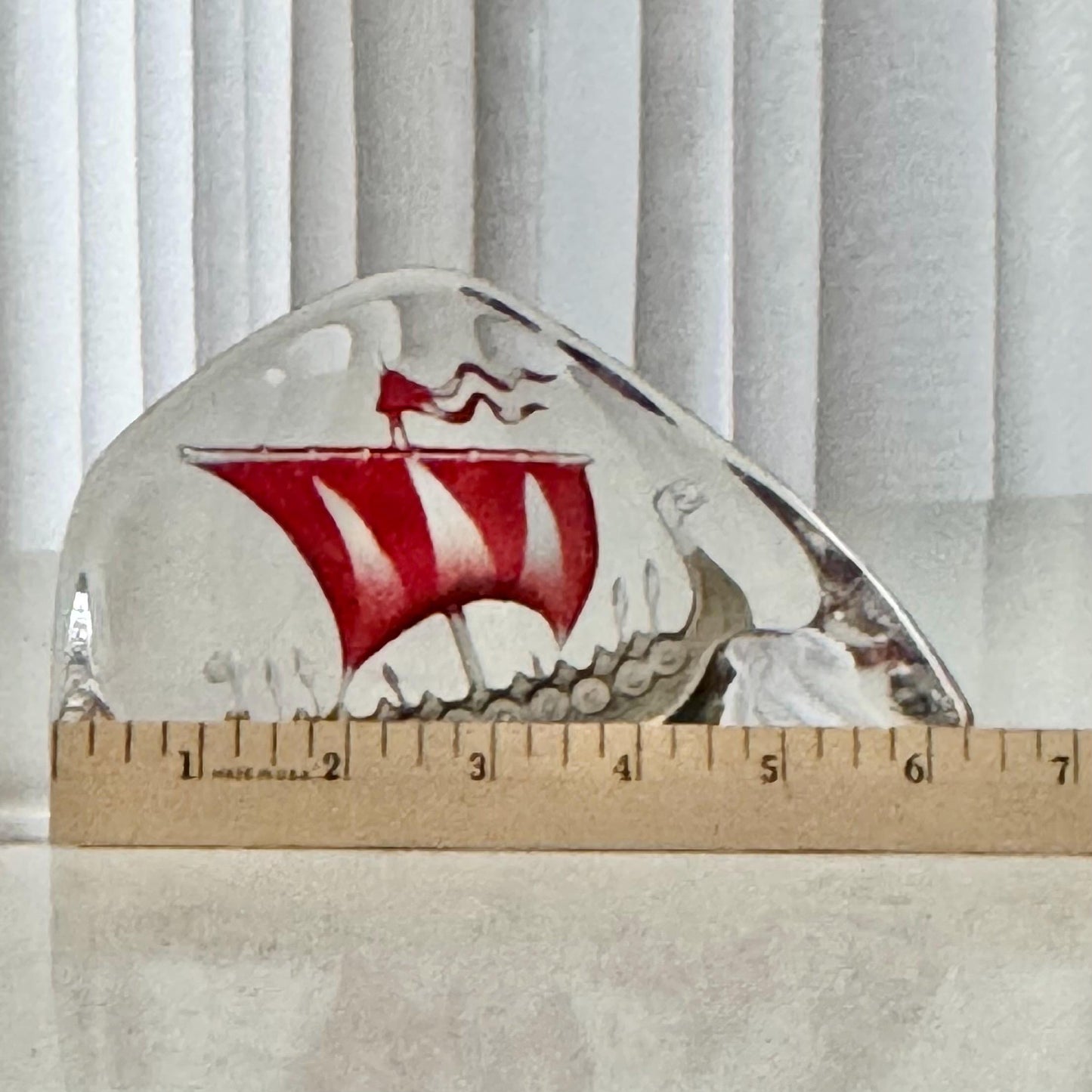 Mats Jonasson Maleras Viking Ship with Red Striped Double Flag—Large 4” x 6.25”