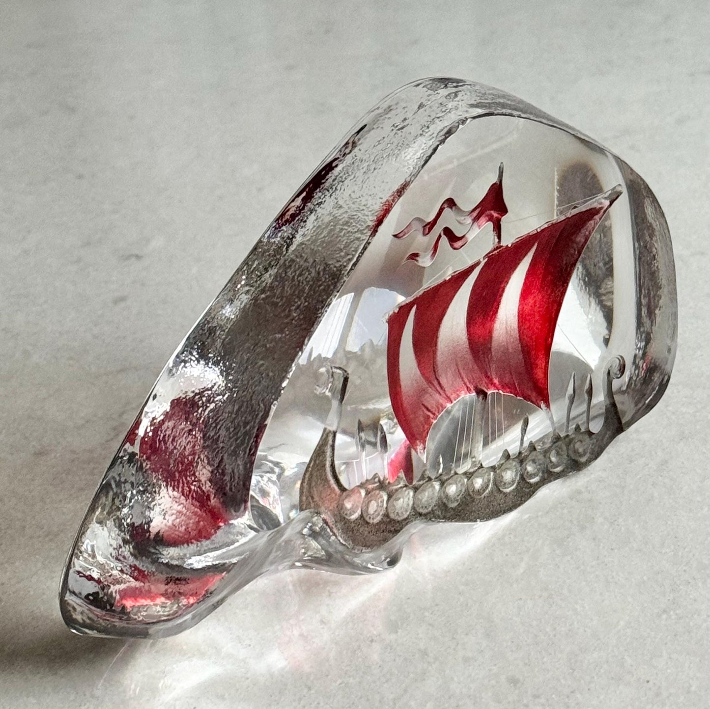 Mats Jonasson Maleras Viking Ship with Red Striped Double Flag—Large 4” x 6.25”