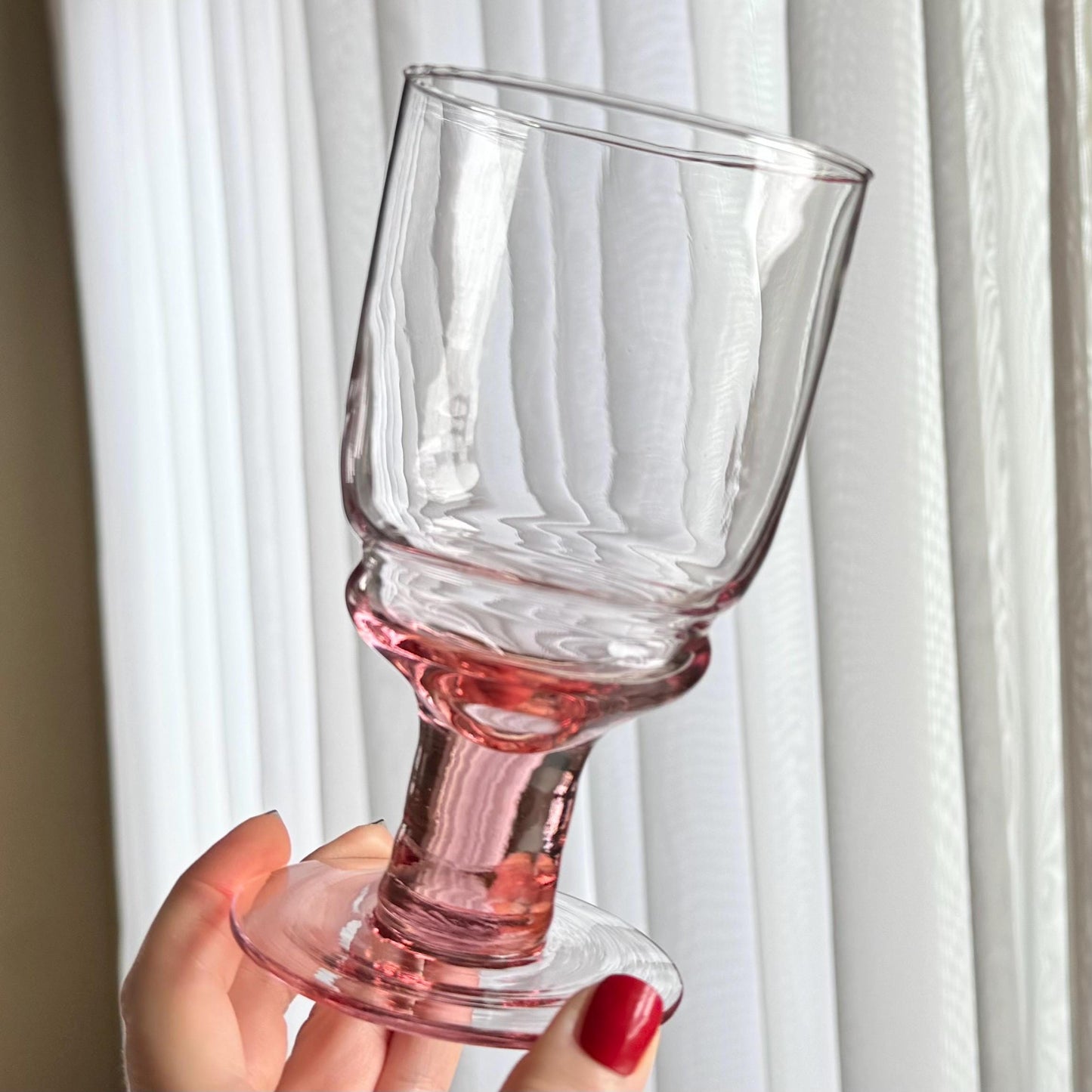 Vintage Pink Column Stem Glasses - Set of 10 Goblets