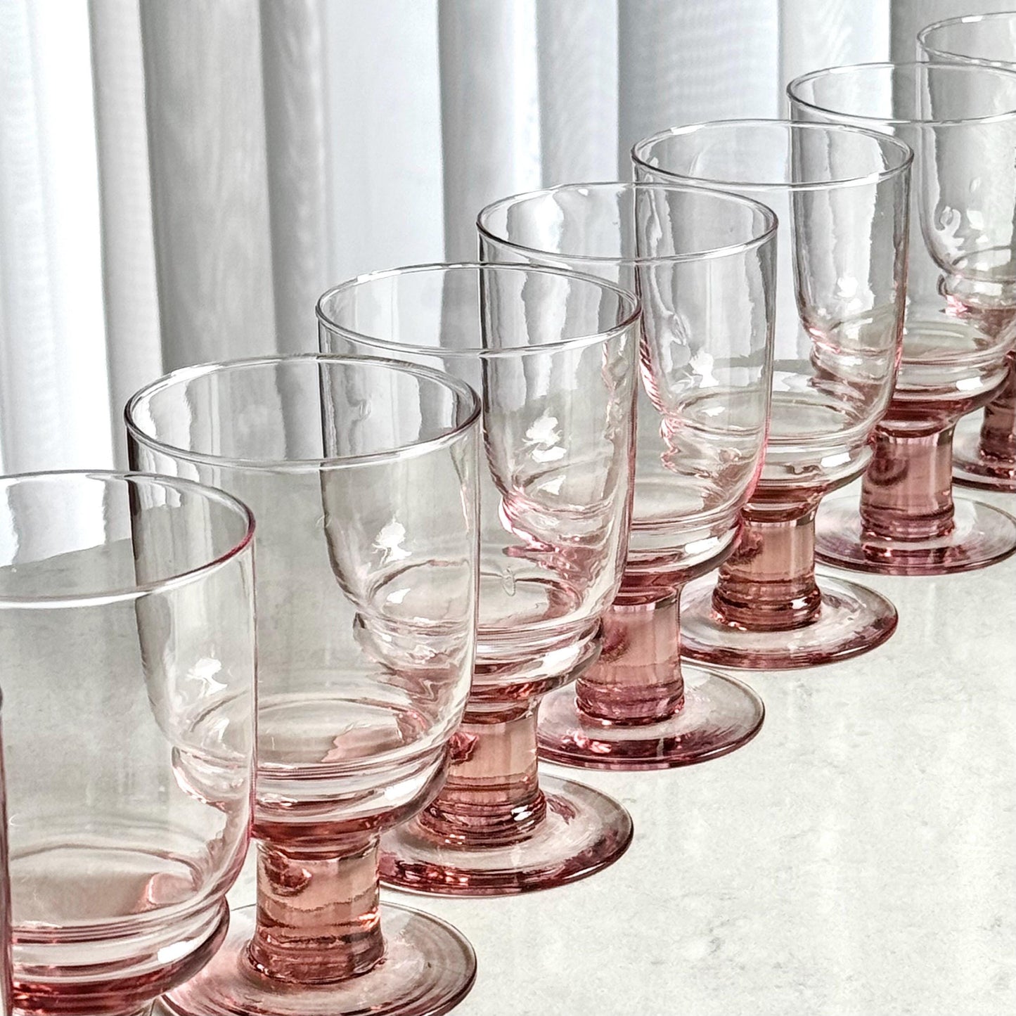 Vintage Pink Column Stem Glasses - Set of 10 Goblets