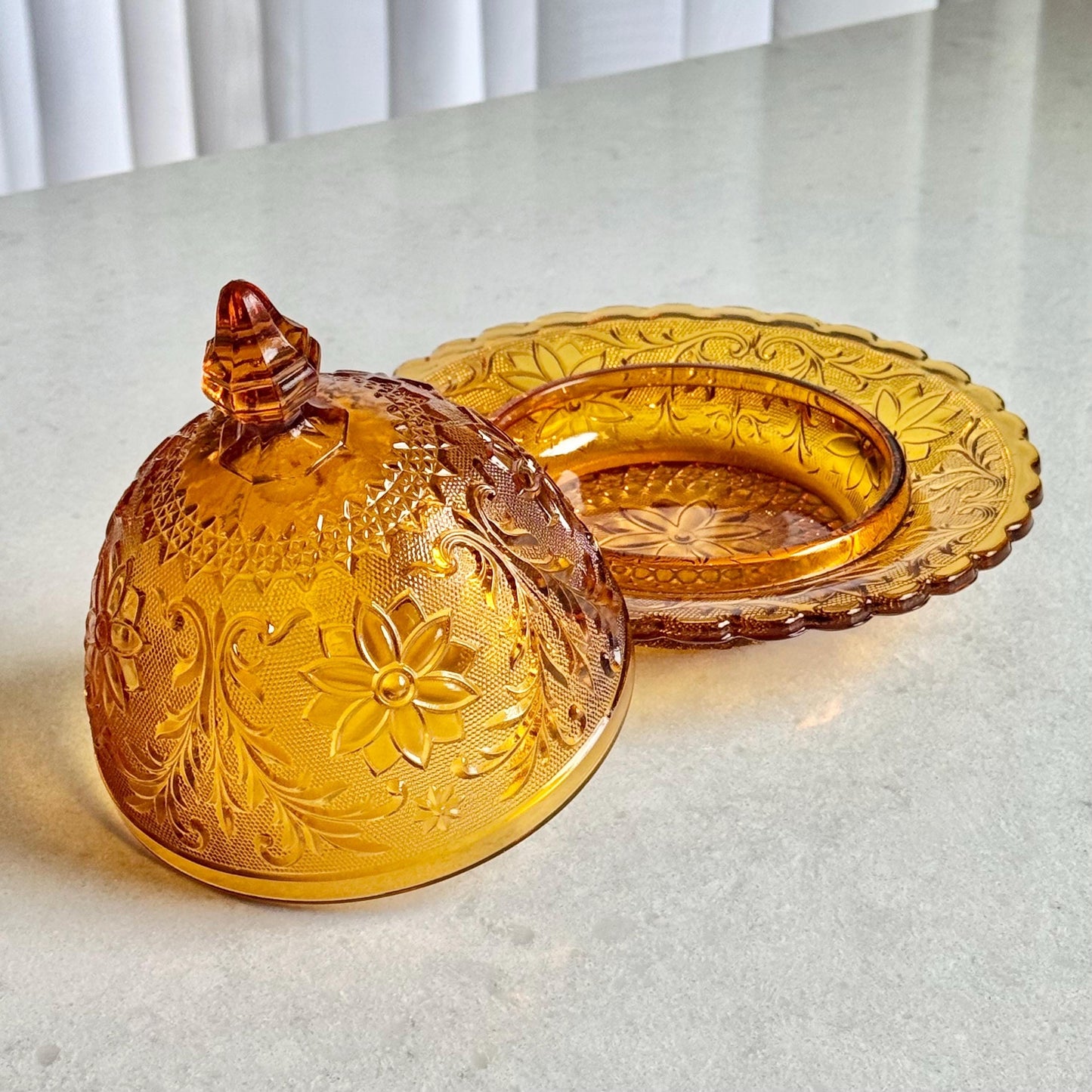 Vintage Tiara Glass Sandwich Amber Covered Butter (circa 1971 - 1989)