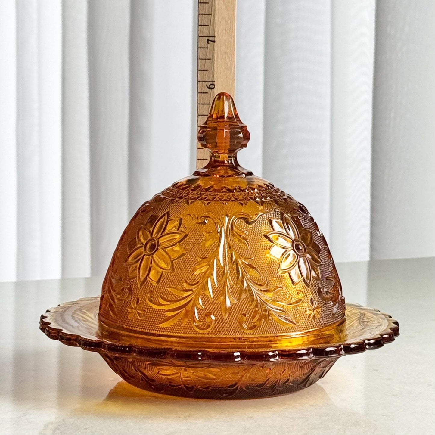Vintage Tiara Glass Sandwich Amber Covered Butter (circa 1971 - 1989)