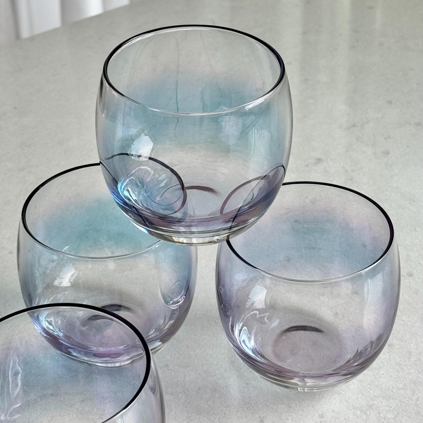 Vintage Federal Glass Gem Tone Iridescent Roly Poly Tumblers - Set of 6