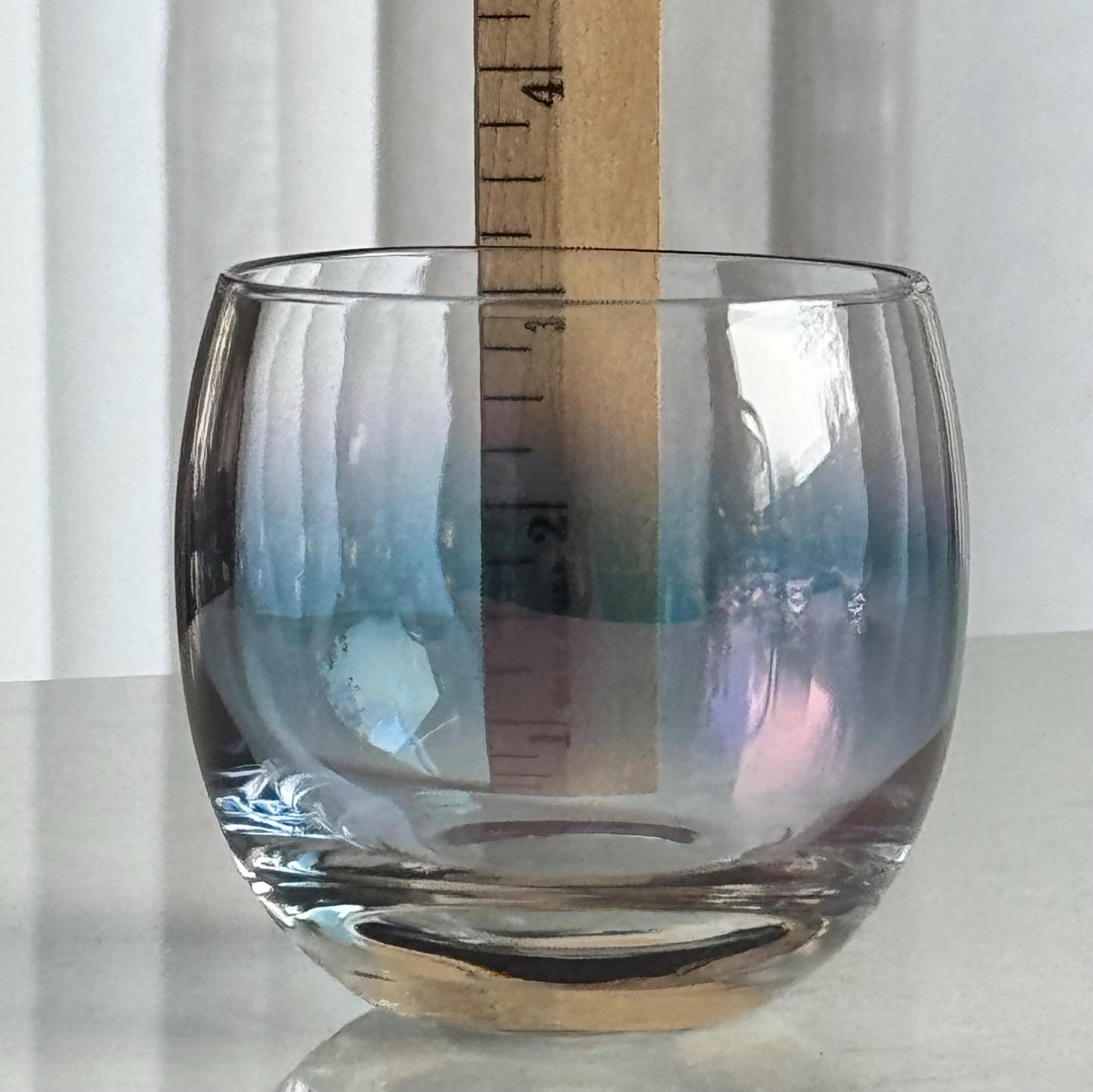 Vintage Federal Glass Gem Tone Iridescent Roly Poly Tumblers - Set of 6