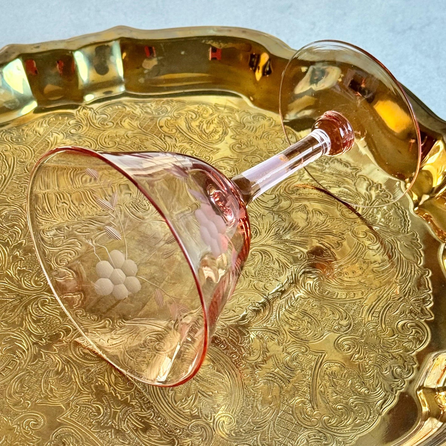 Vintage Pink Etched Optic Panel Glasses (#4E) - Set of 4