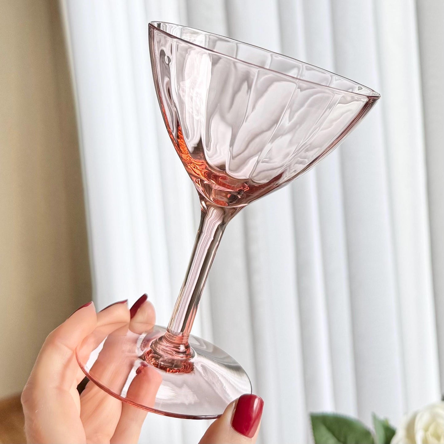 Vintage Pink Optic Panel Ribbed Glasses - Set of 4