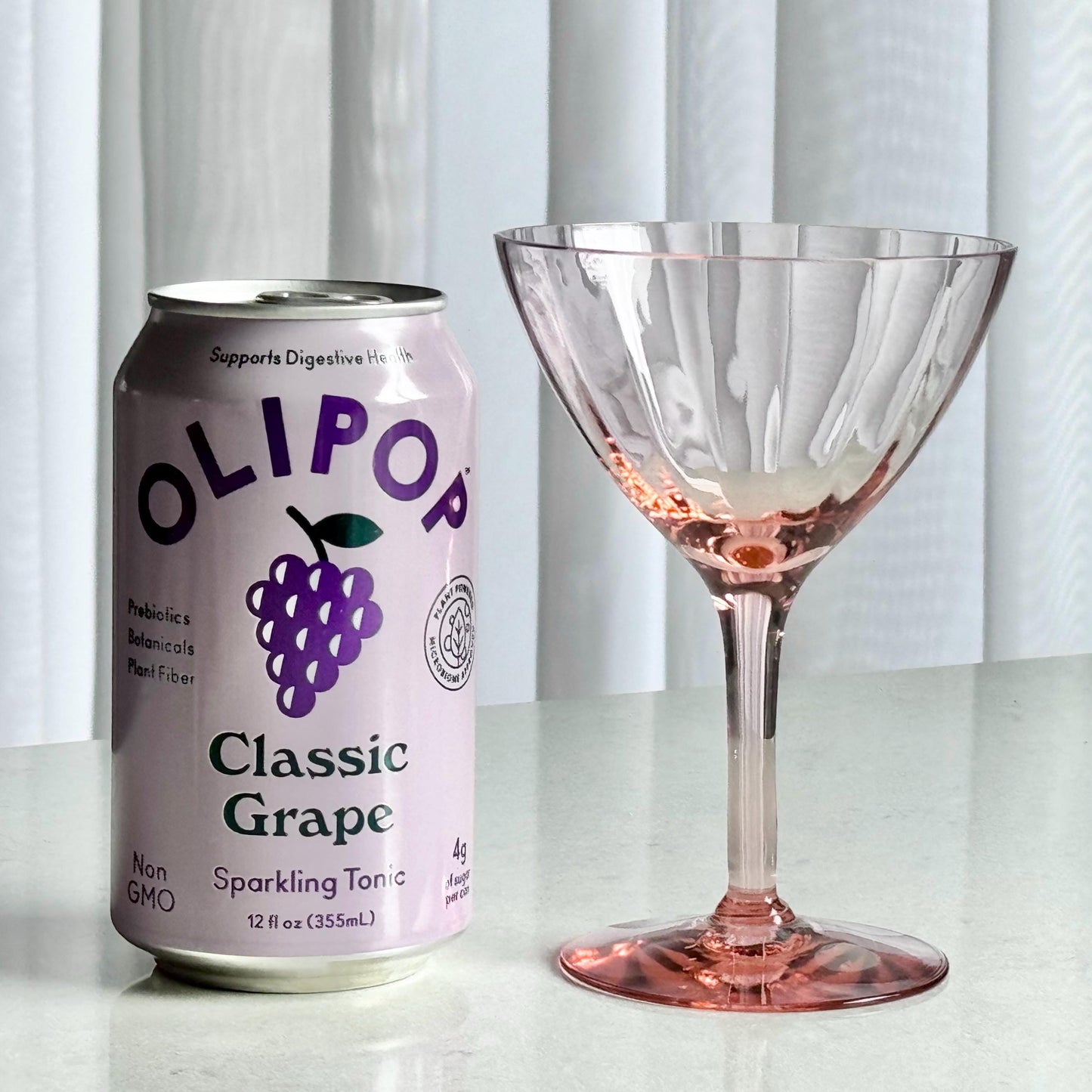 Vintage Pink Optic Panel Ribbed Glasses - Set of 4