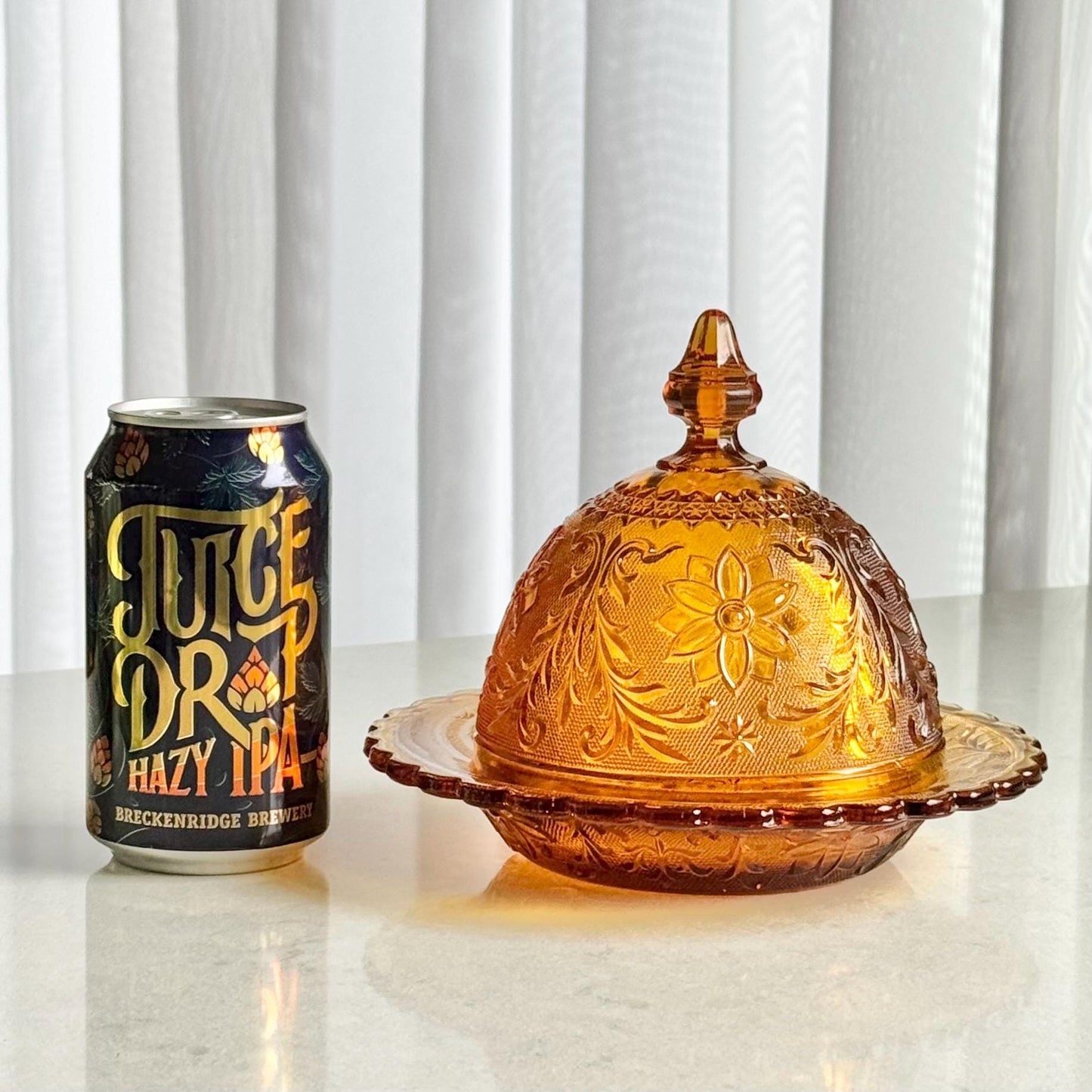 Vintage Tiara Glass Sandwich Amber Covered Butter (circa 1971 - 1989)