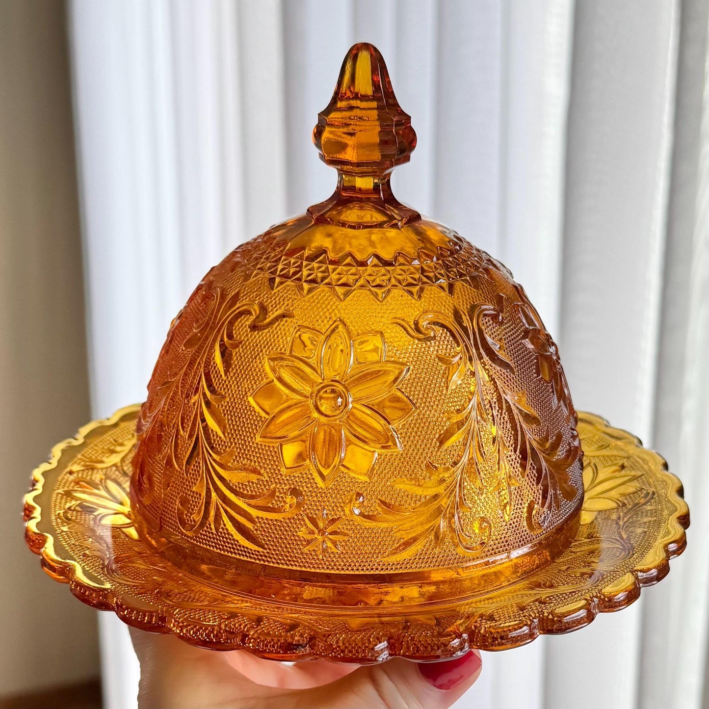 Vintage Tiara Glass Sandwich Amber Covered Butter (circa 1971 - 1989)