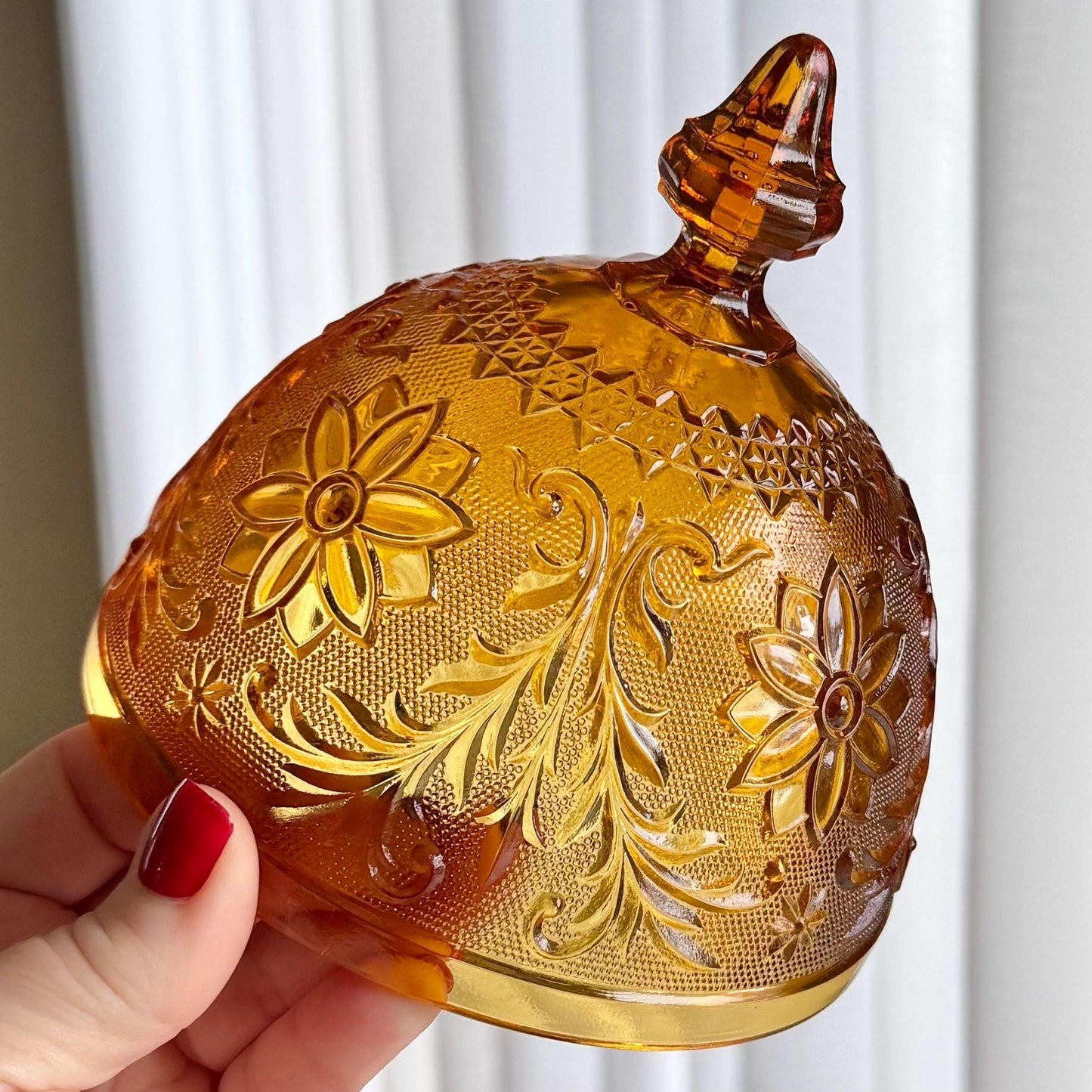 Vintage Tiara Glass Sandwich Amber Covered Butter (circa 1971 - 1989)