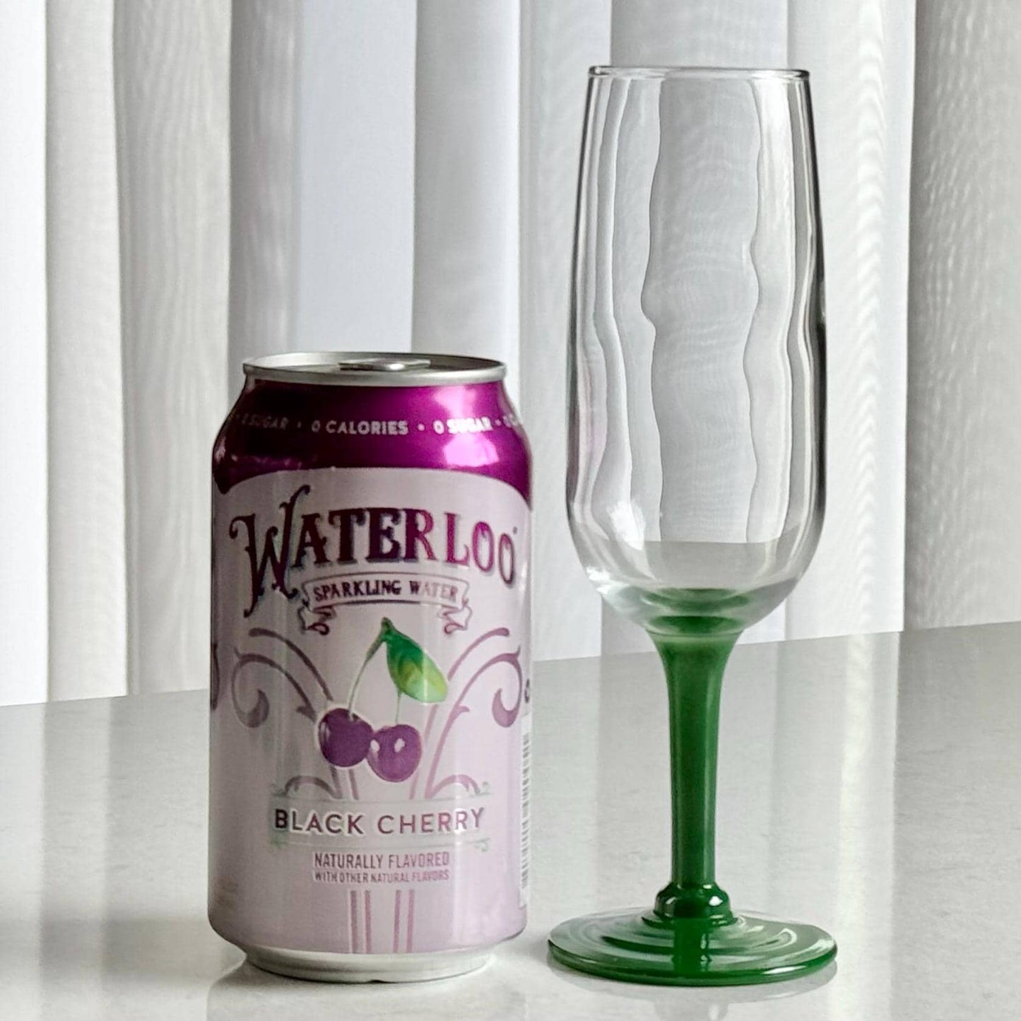 Vintage Green Stem Glasses - Set of 7 Flutes