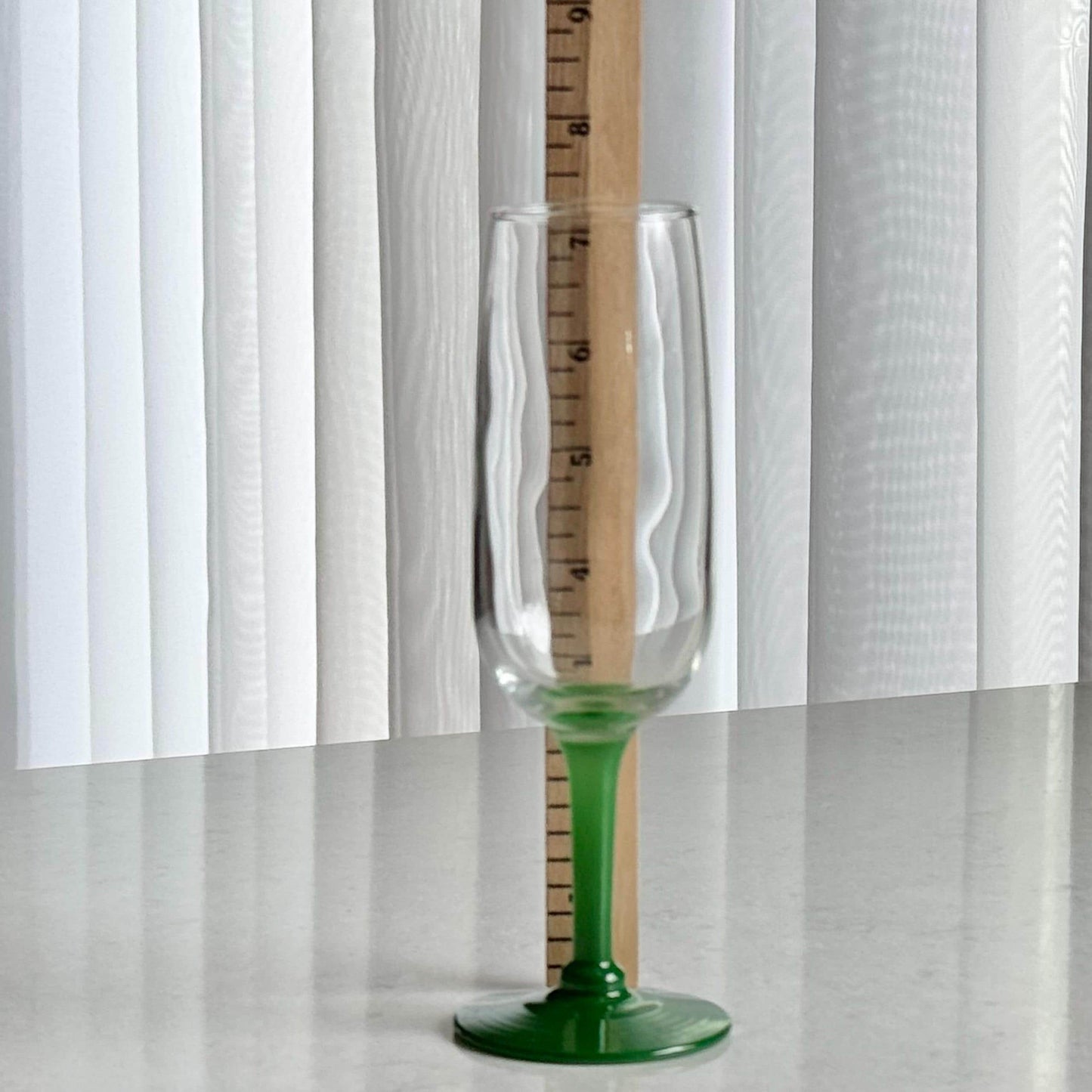 Vintage Green Stem Glasses - Set of 7 Flutes