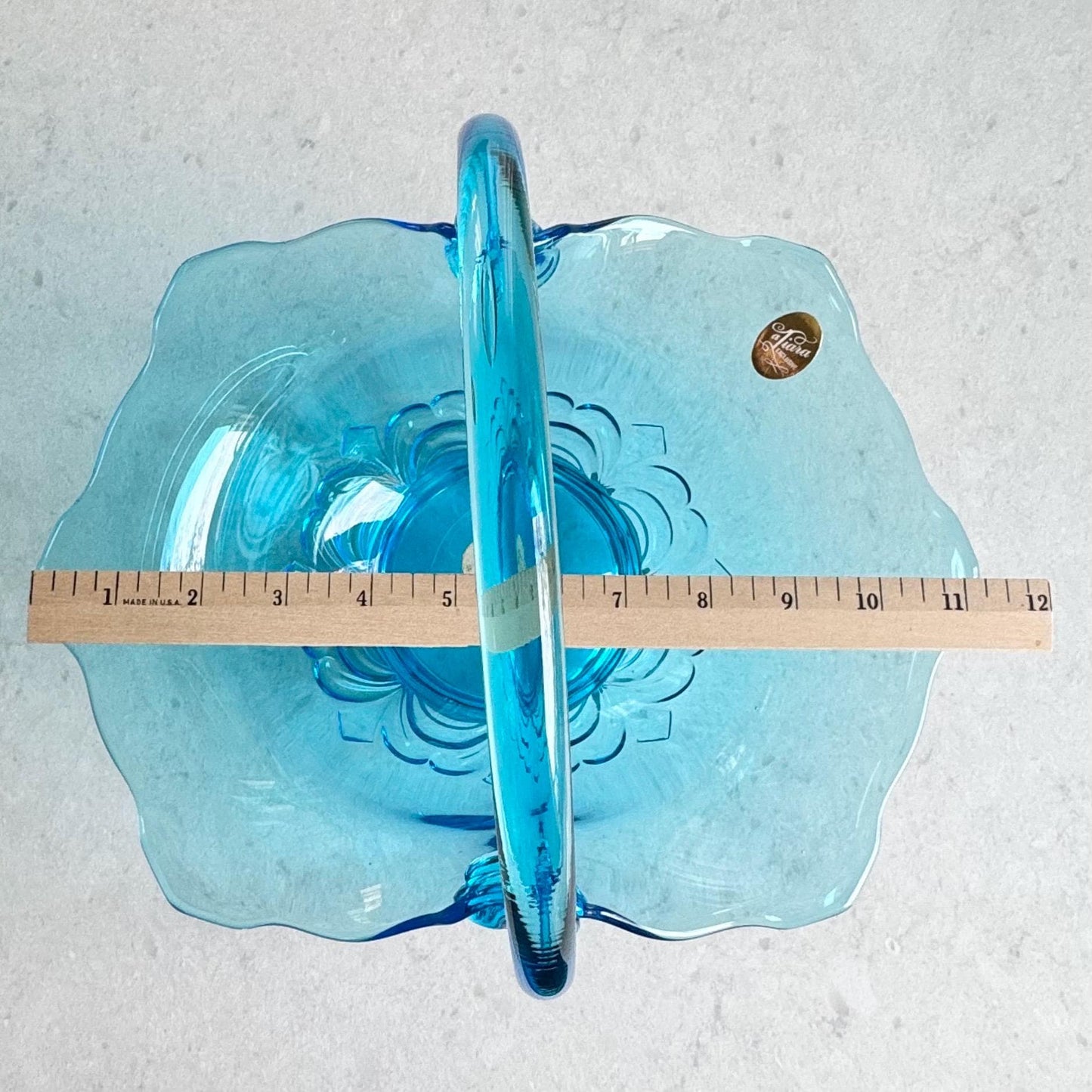 Vintage Tiara Exclusive Blue Glass Duchess Double Fleur De Lis Basket (circa 1980)