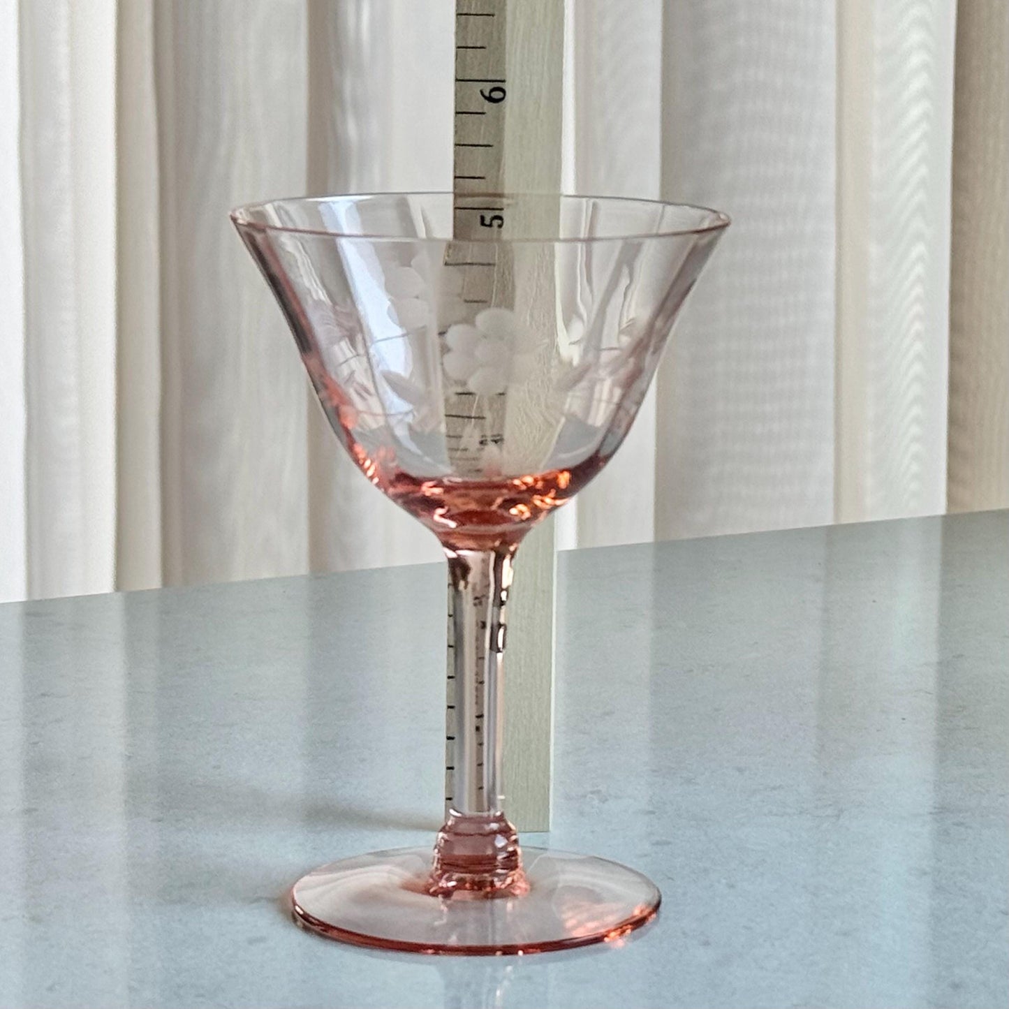 Vintage Pink Etched Optic Panel Glasses (#4E) - Set of 4