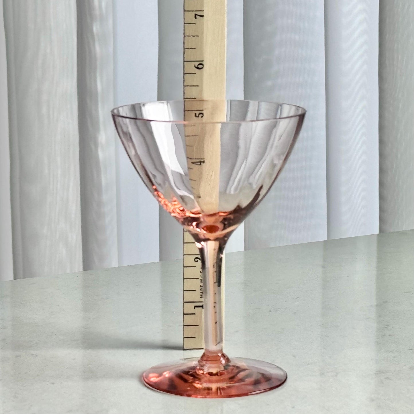 Vintage Pink Optic Panel Ribbed Glasses - Set of 4