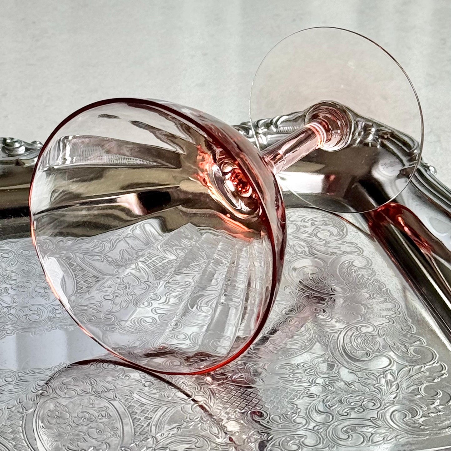 Vintage Pink Optic Panel Ribbed Glasses - Set of 4