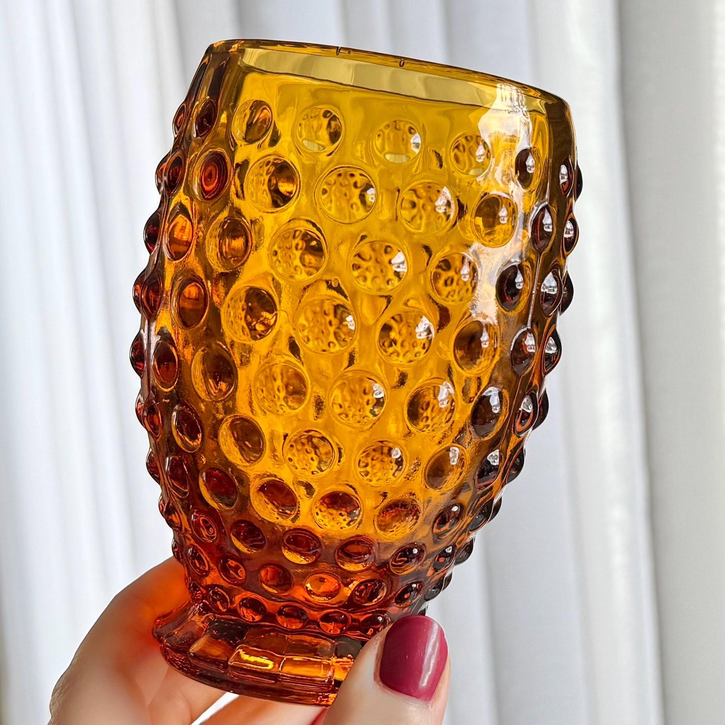 Indiana Glass Tiara Exclusives Amber Gold Hobnail Pitcher and 4 Tumblers  (circa 1976)