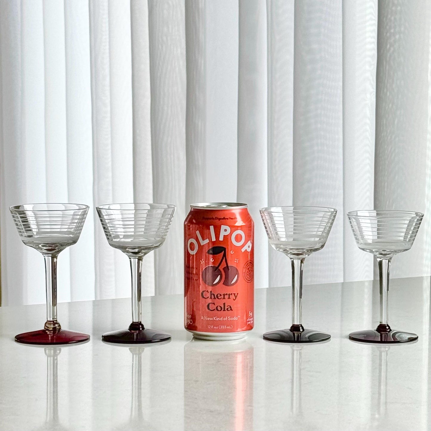 Vintage Ruby Red Foot Band Etched Glasses - Set of 4