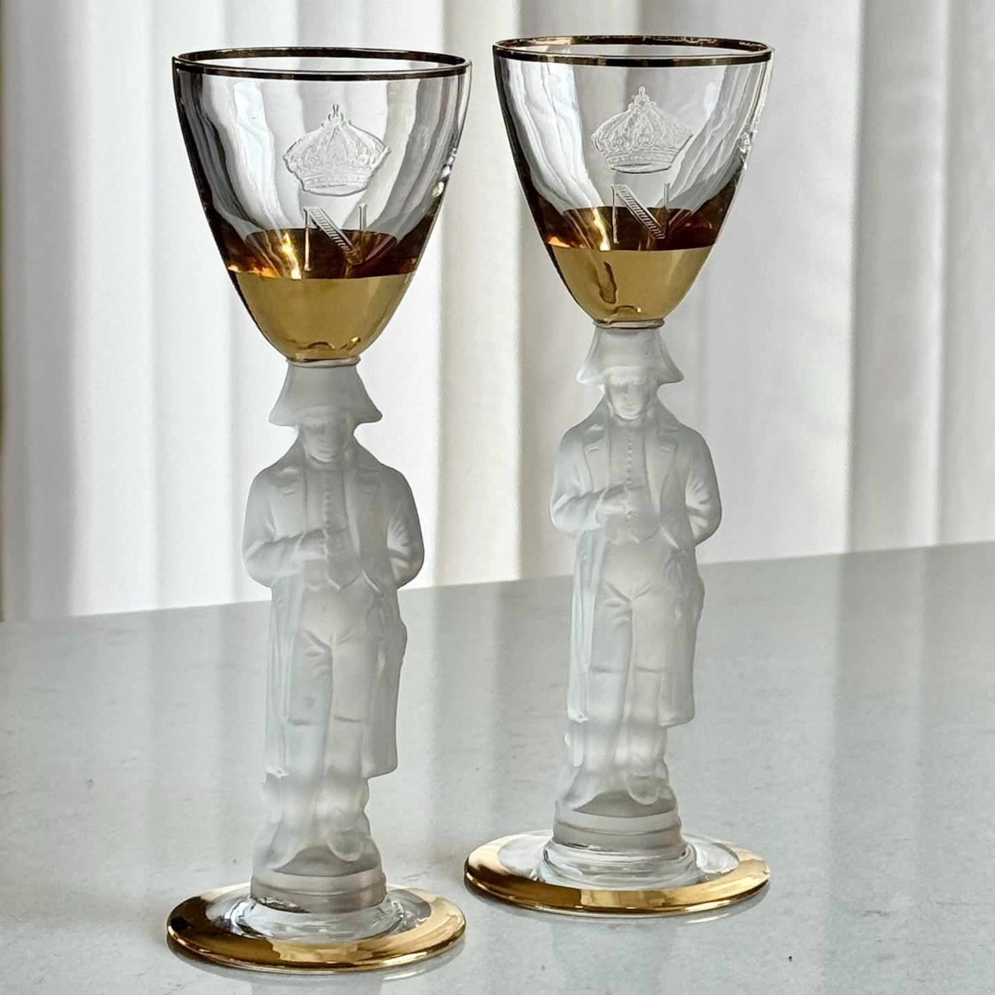 Vintage Bayel Napoleon Gold Trim Glasses with N Etch on Bowl - Set of 2 (#N2)
