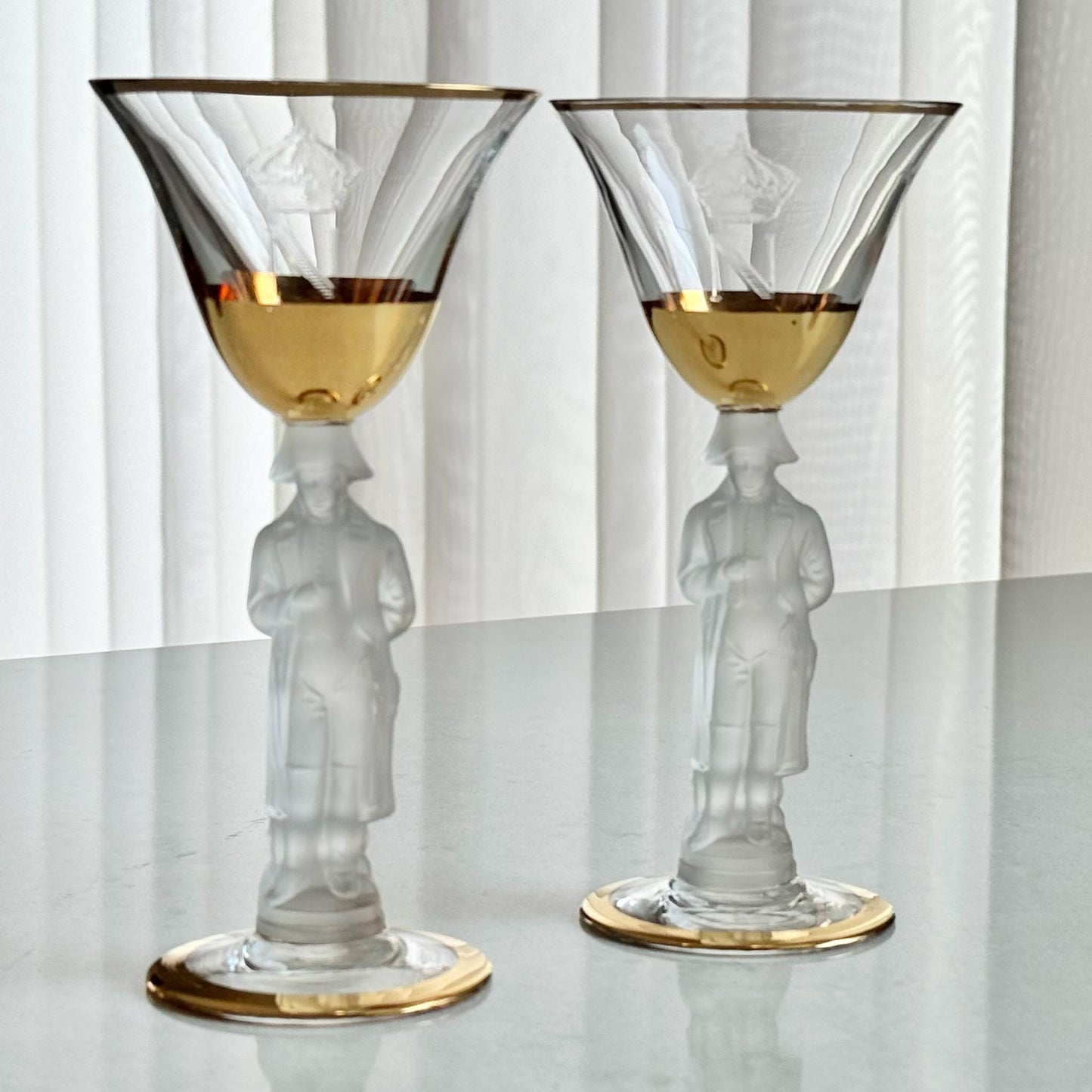 Vintage Bayel Napoleon Gold Trim Glasses with N Etch on Bowl - Set of 2 (#N1)