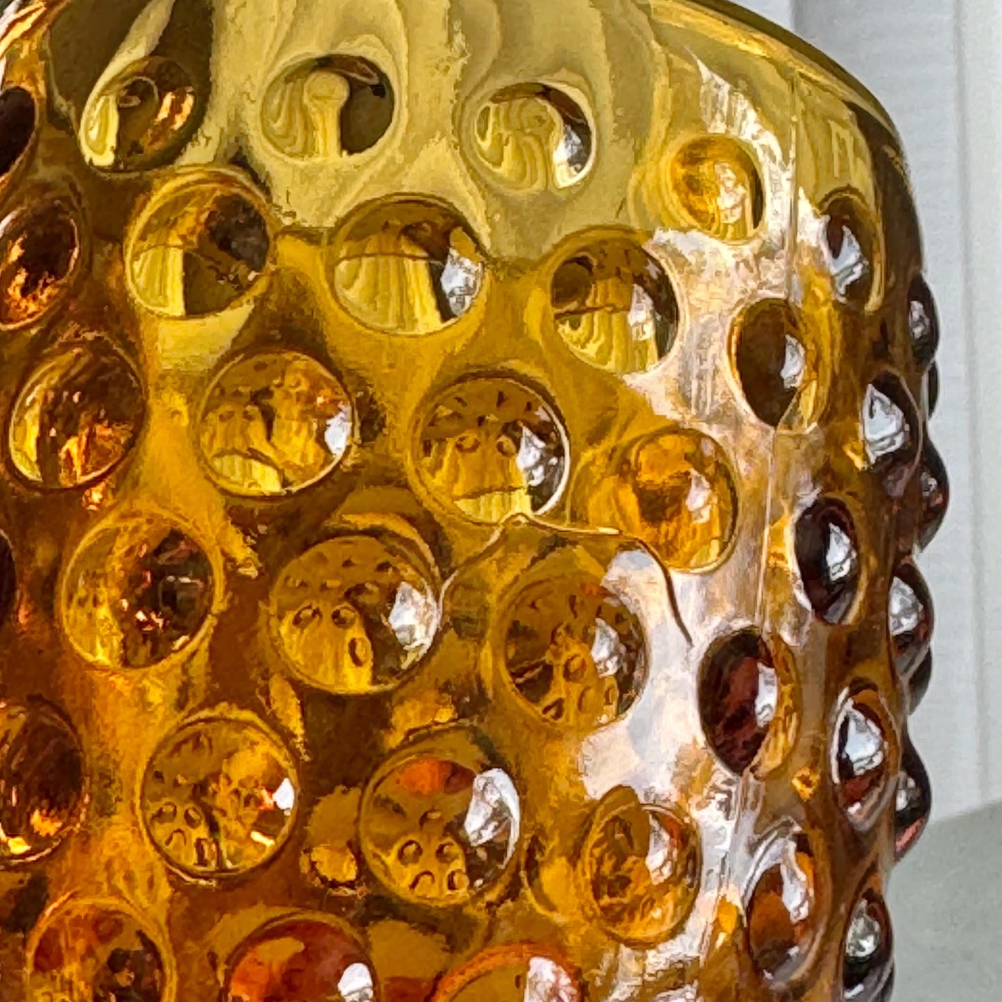 Indiana Glass Tiara Exclusives Amber Gold Hobnail Pitcher and 4 Tumblers  (circa 1976)