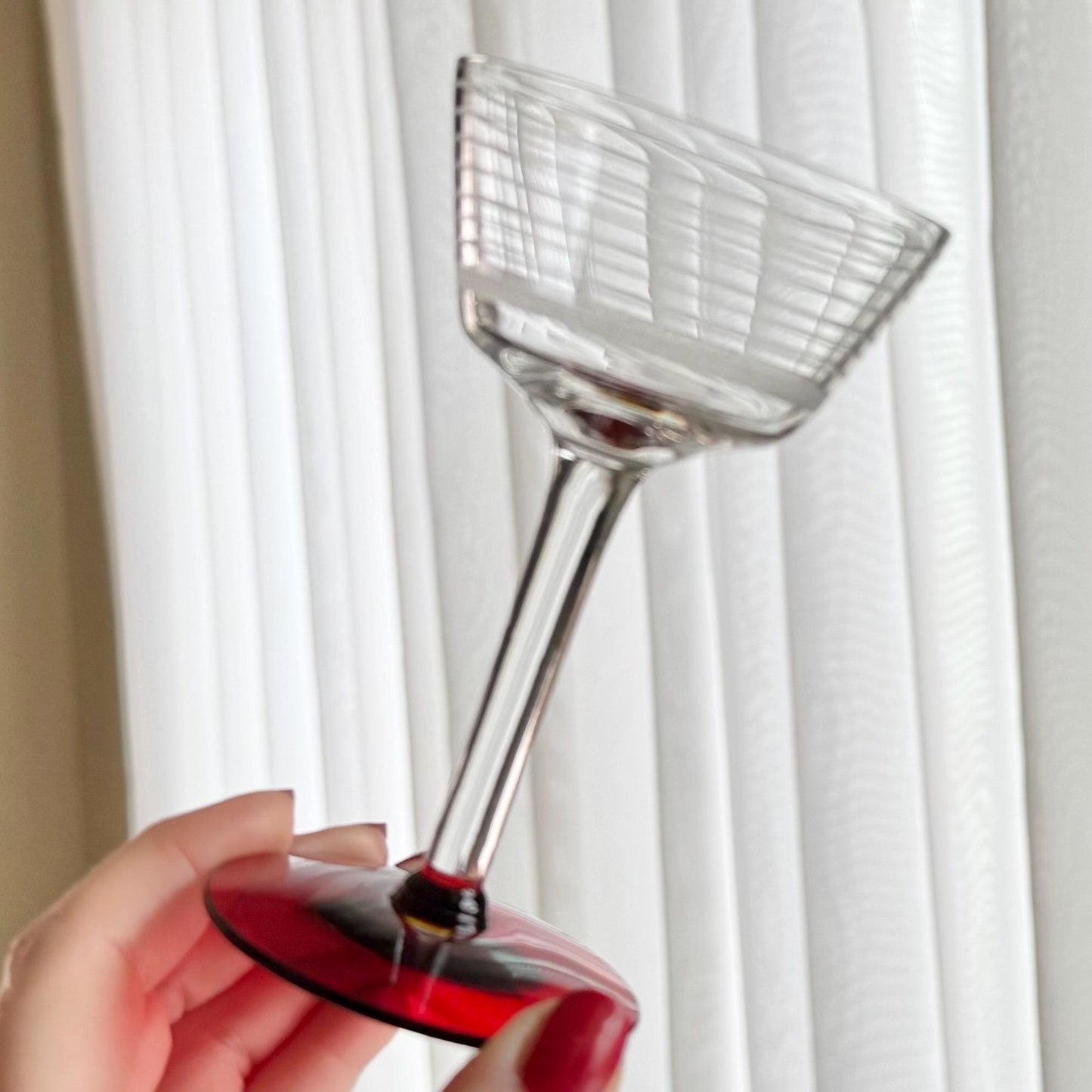 Vintage Ruby Red Foot Band Etched Glasses - Set of 4