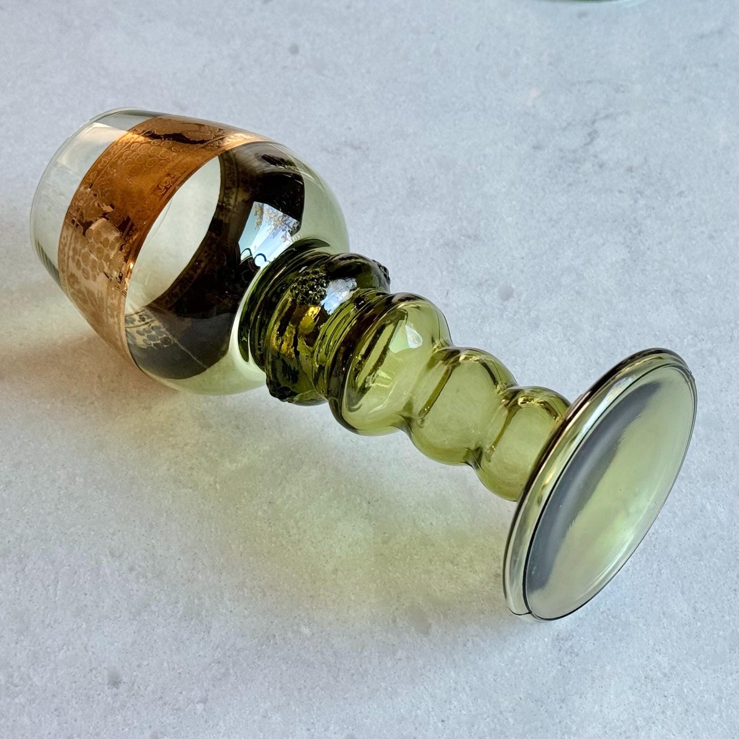 Vintage Austrian Roemer Green Glasses with a Grape and Vine Design in Gold - Set of 6