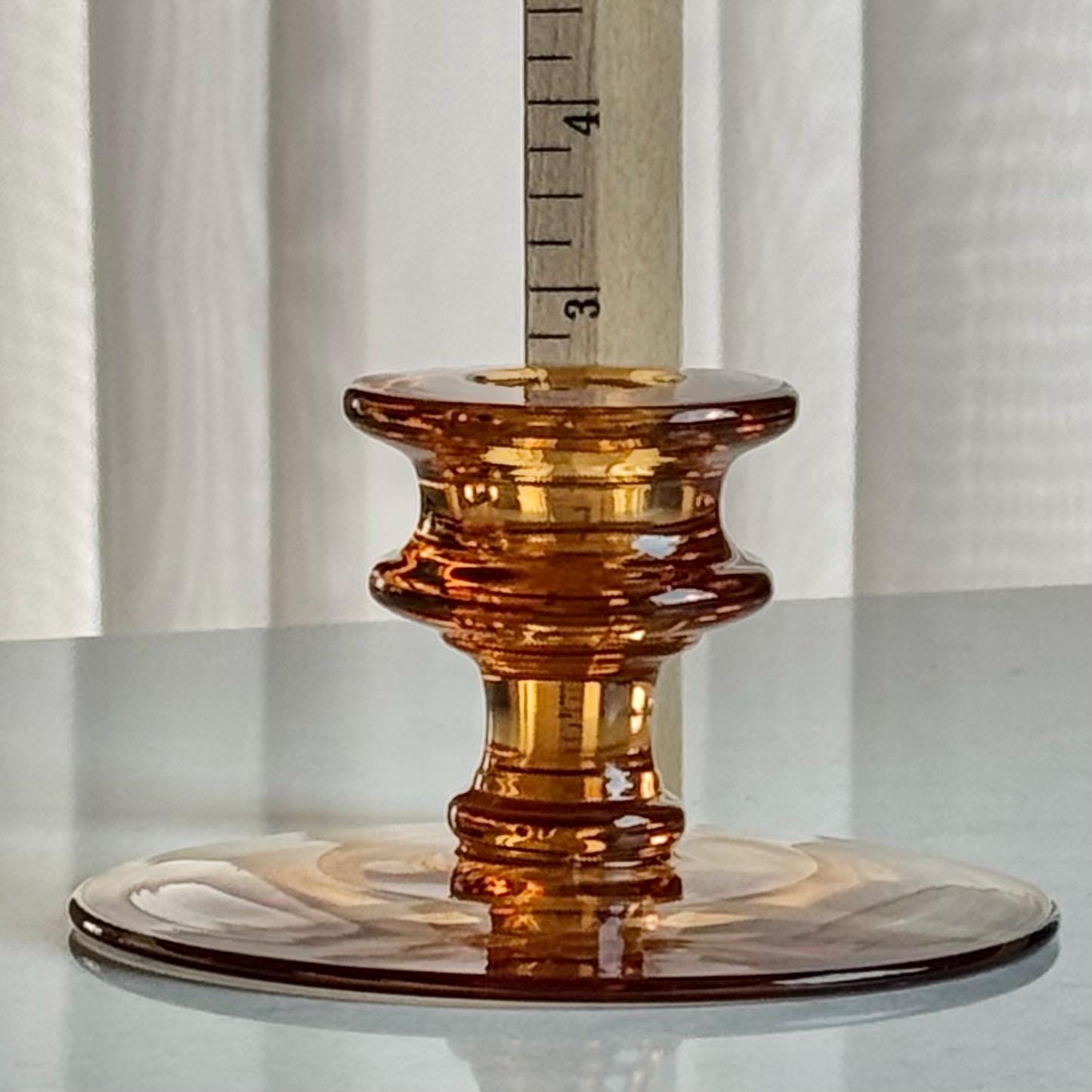 Vintage Amber Etched Candle Holders - Set of 2